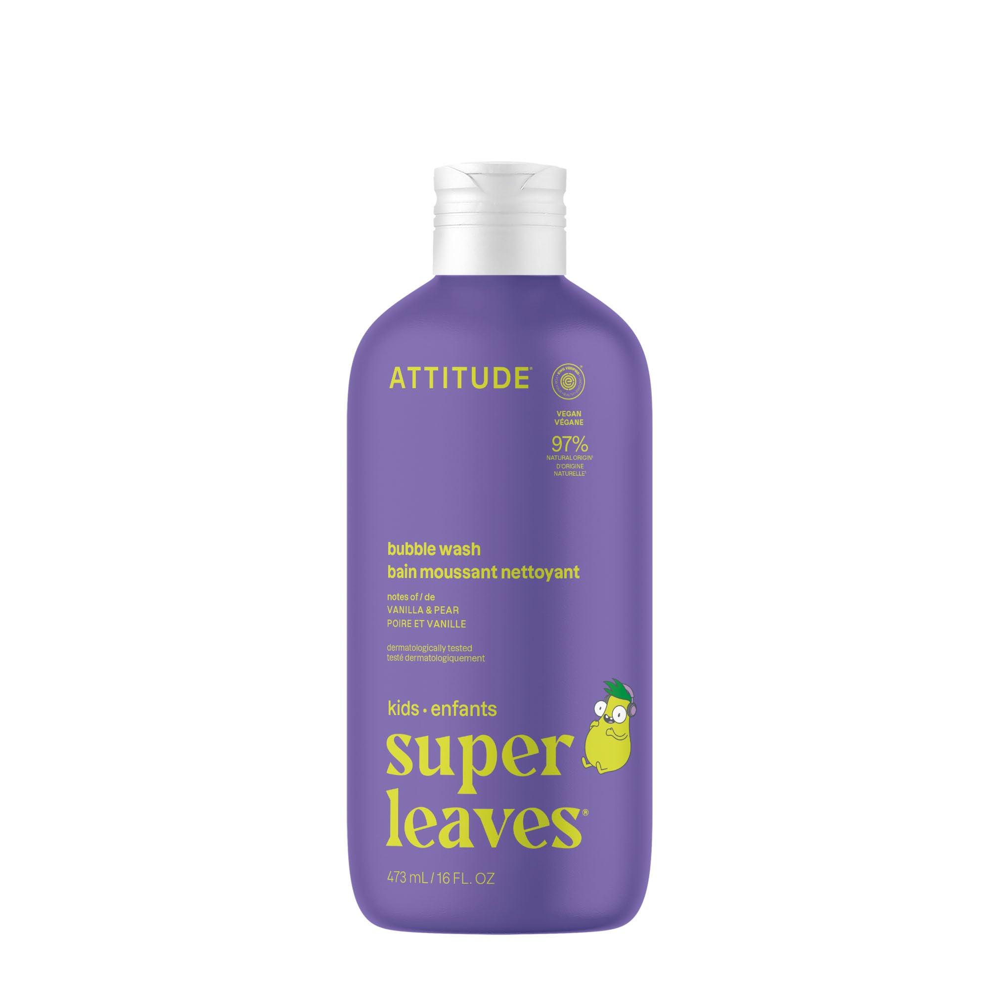ATTITUDE Bubble Wash botella delantera; lavado suave para piel sensible.