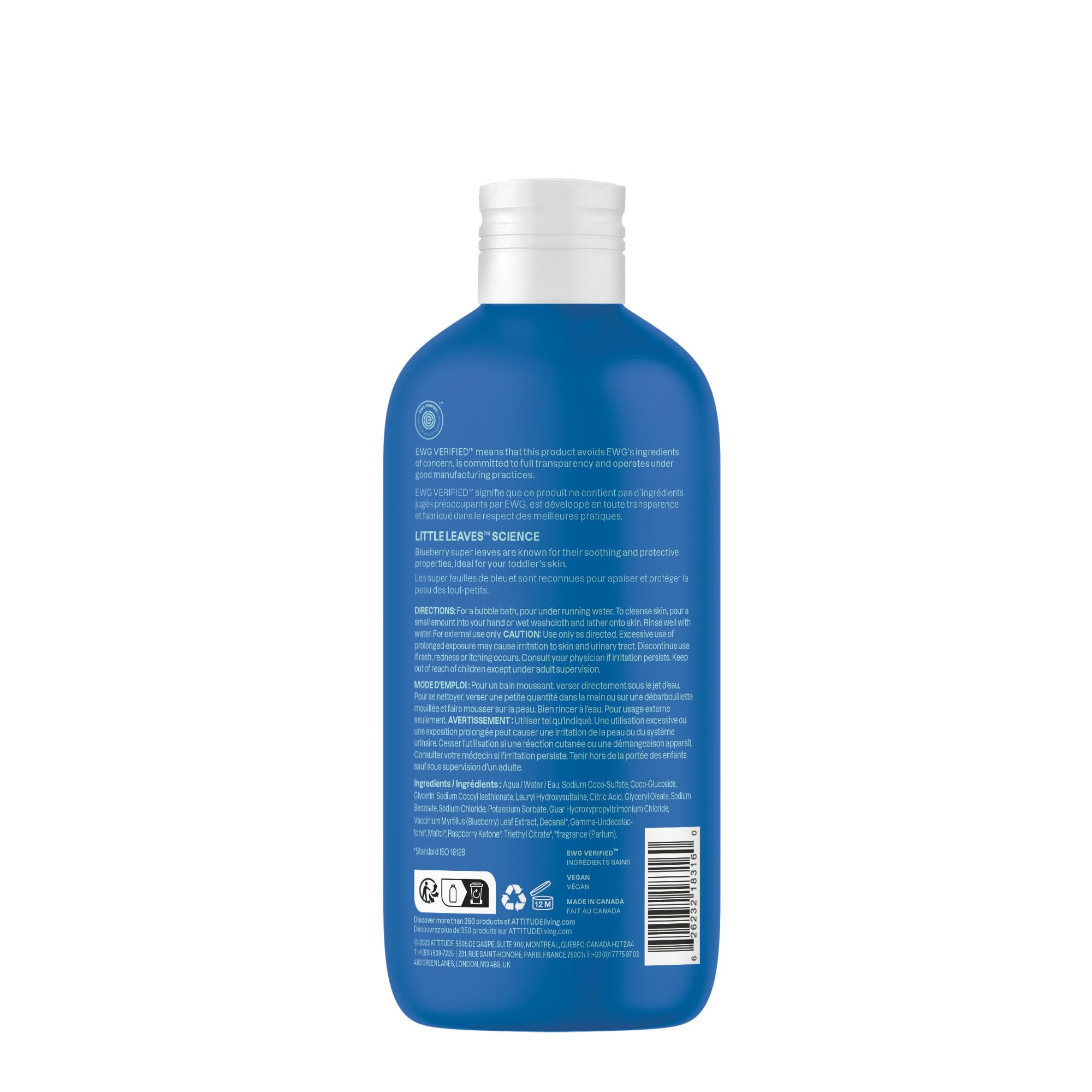 ATTITUDE Bubble Wash botella de 473 ml, aroma a arándano natural y refrescante.