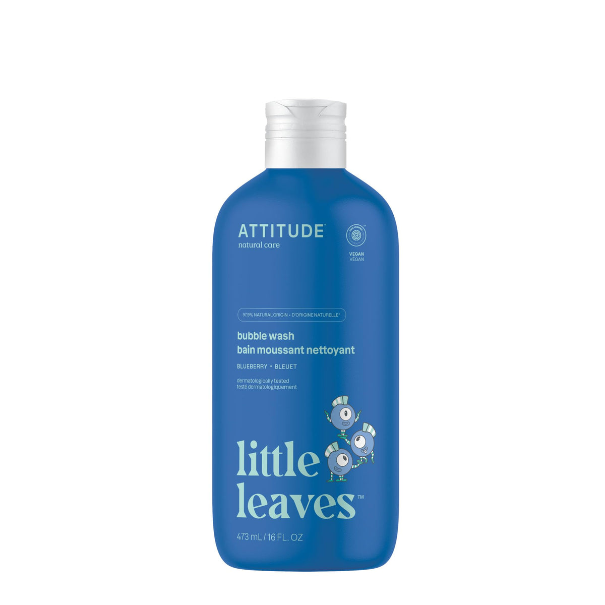ATTITUDE Bubble Wash para niños con frambuesa en botella, piel suave.
