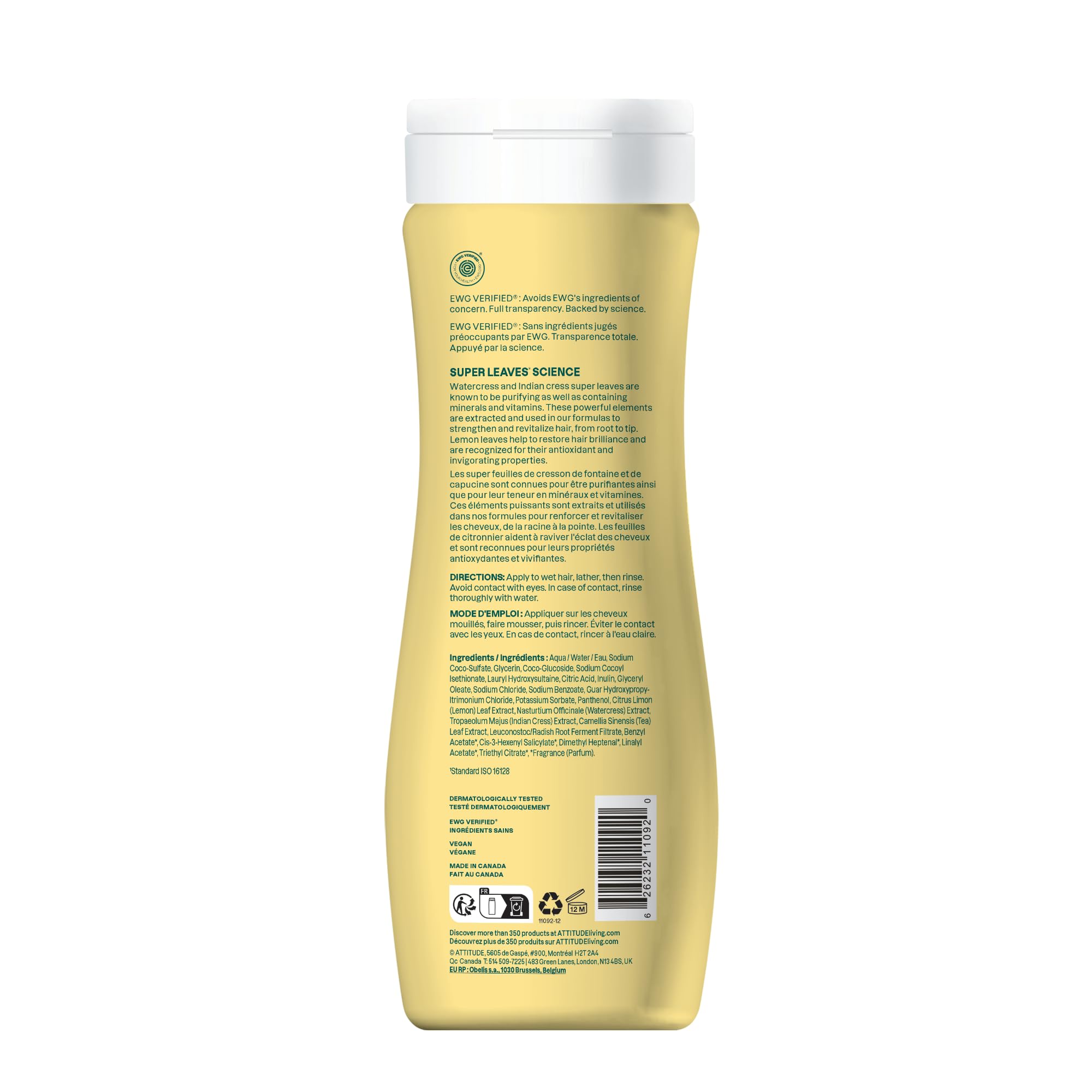 ATTITUDE Champú Clarificante: envase libre de silicona y SLES para cuidado suave.