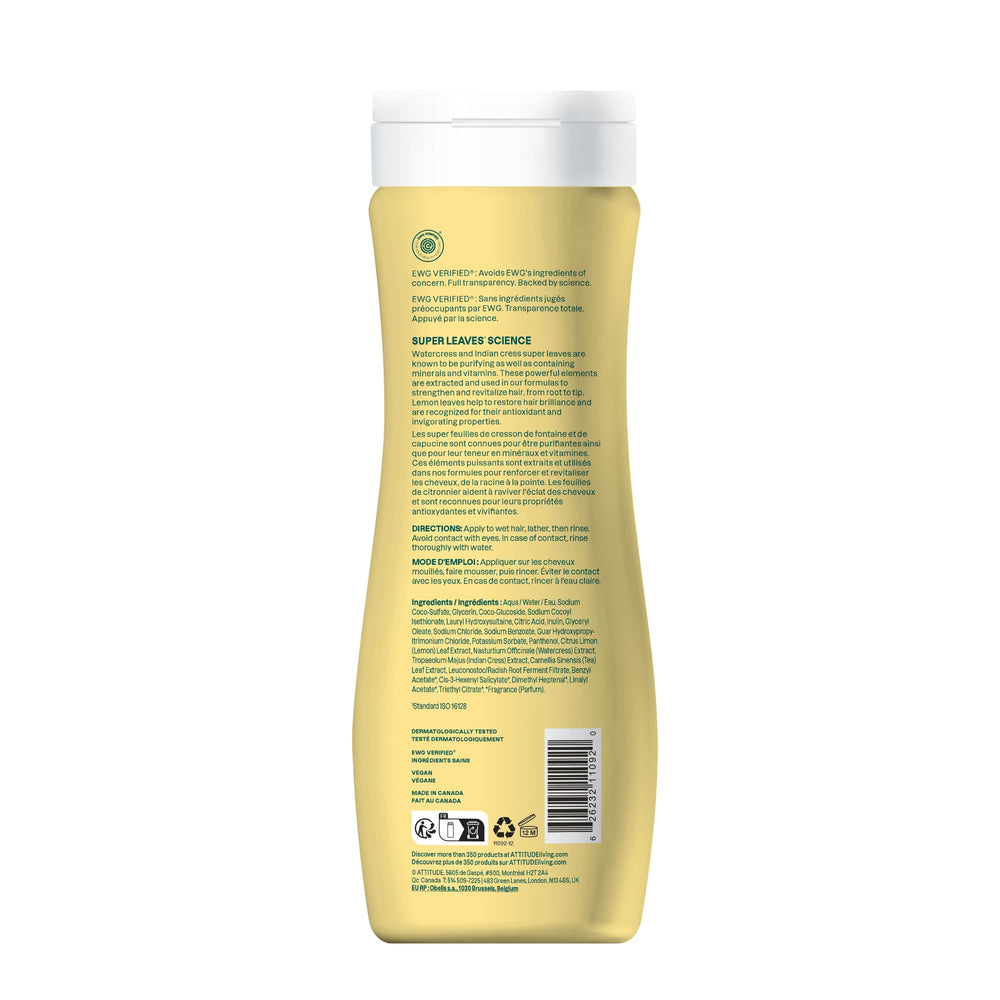ATTITUDE Champú Clarificante: envase libre de silicona y SLES para cuidado suave.