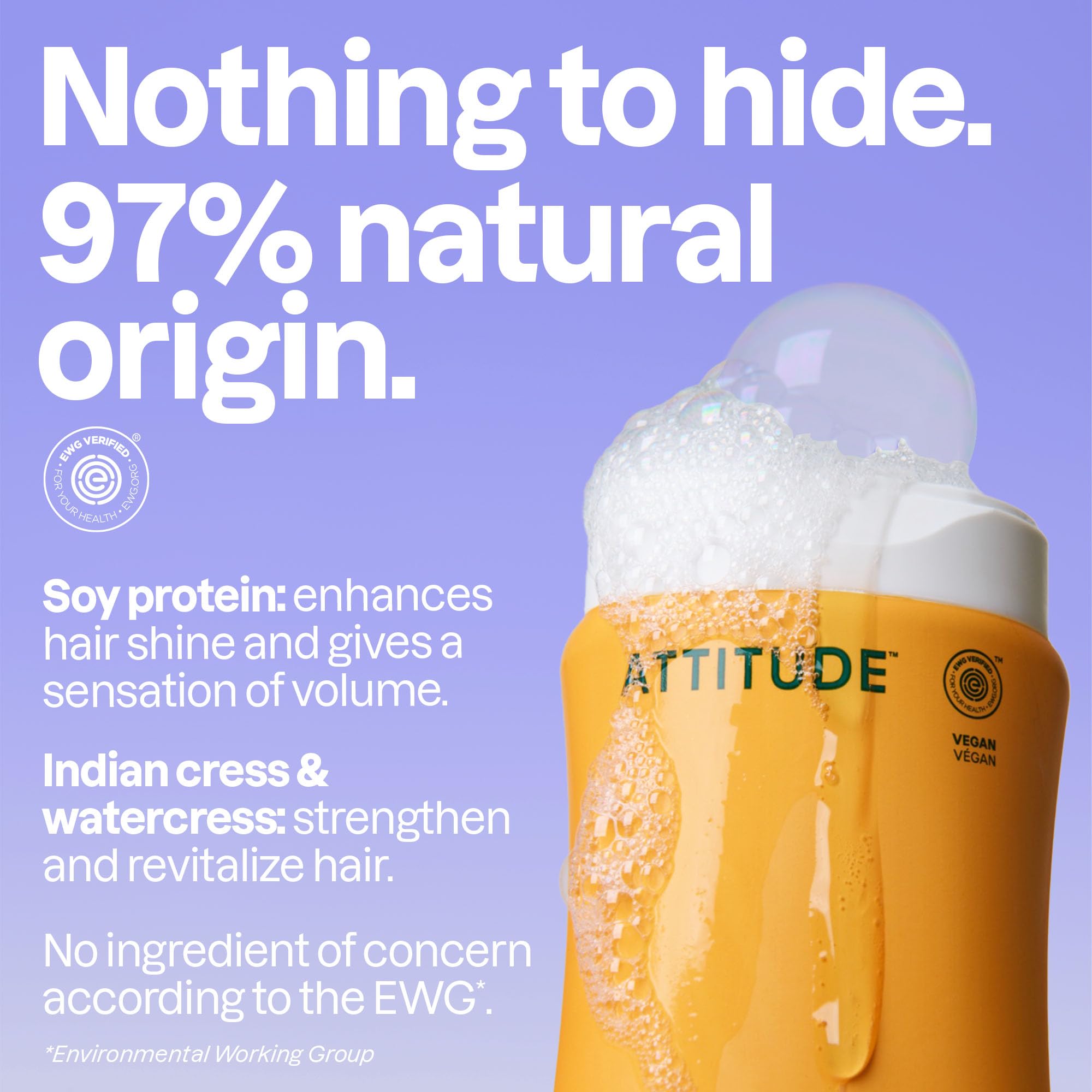 ATTITUDE champú volumen-brillo: espuma cremosa para un lavado suave.