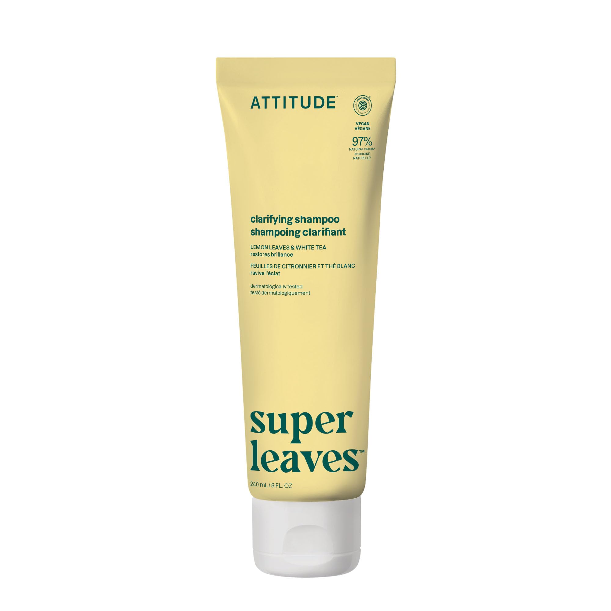ATTITUDE Clarifying Shampoo bottle front displays vegan formula for refreshed, oil-free hair.