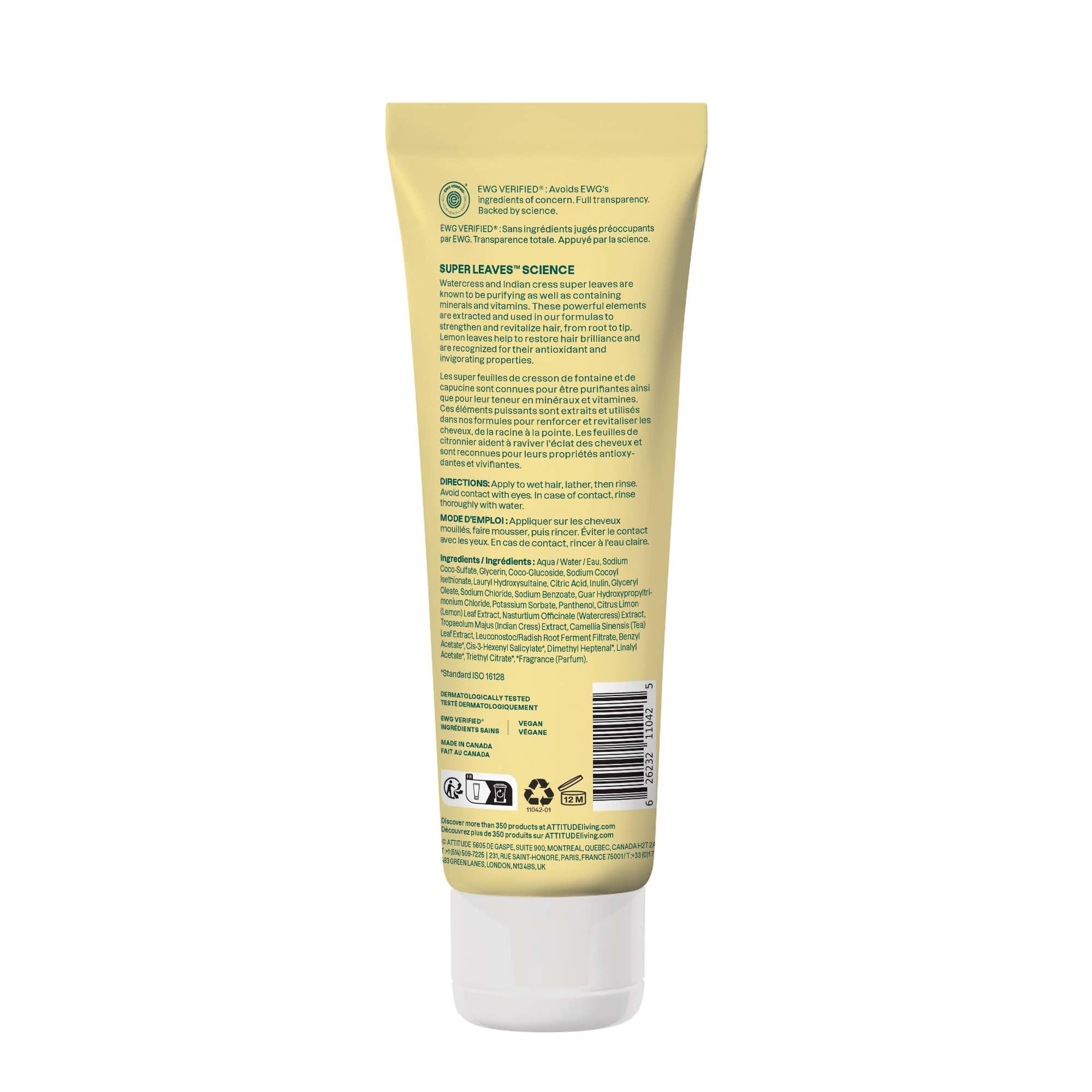 ATTITUDE Clarifying Shampoo in a bathroom setup communicates vegan, silicone-free cleansing for daily routines.