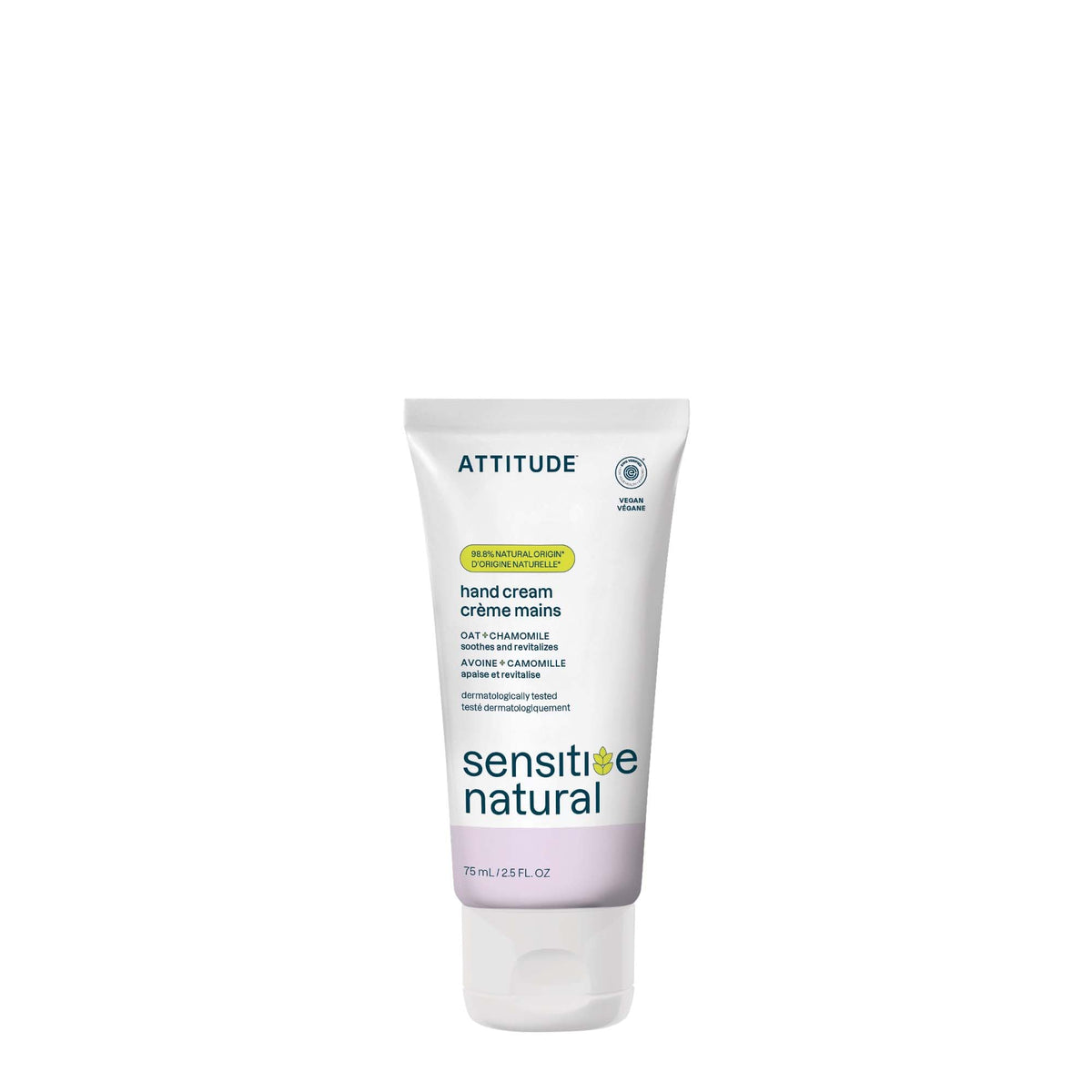 ATTITUDE crema de manos para piel sensible con avena, textura suave para uso diario.
