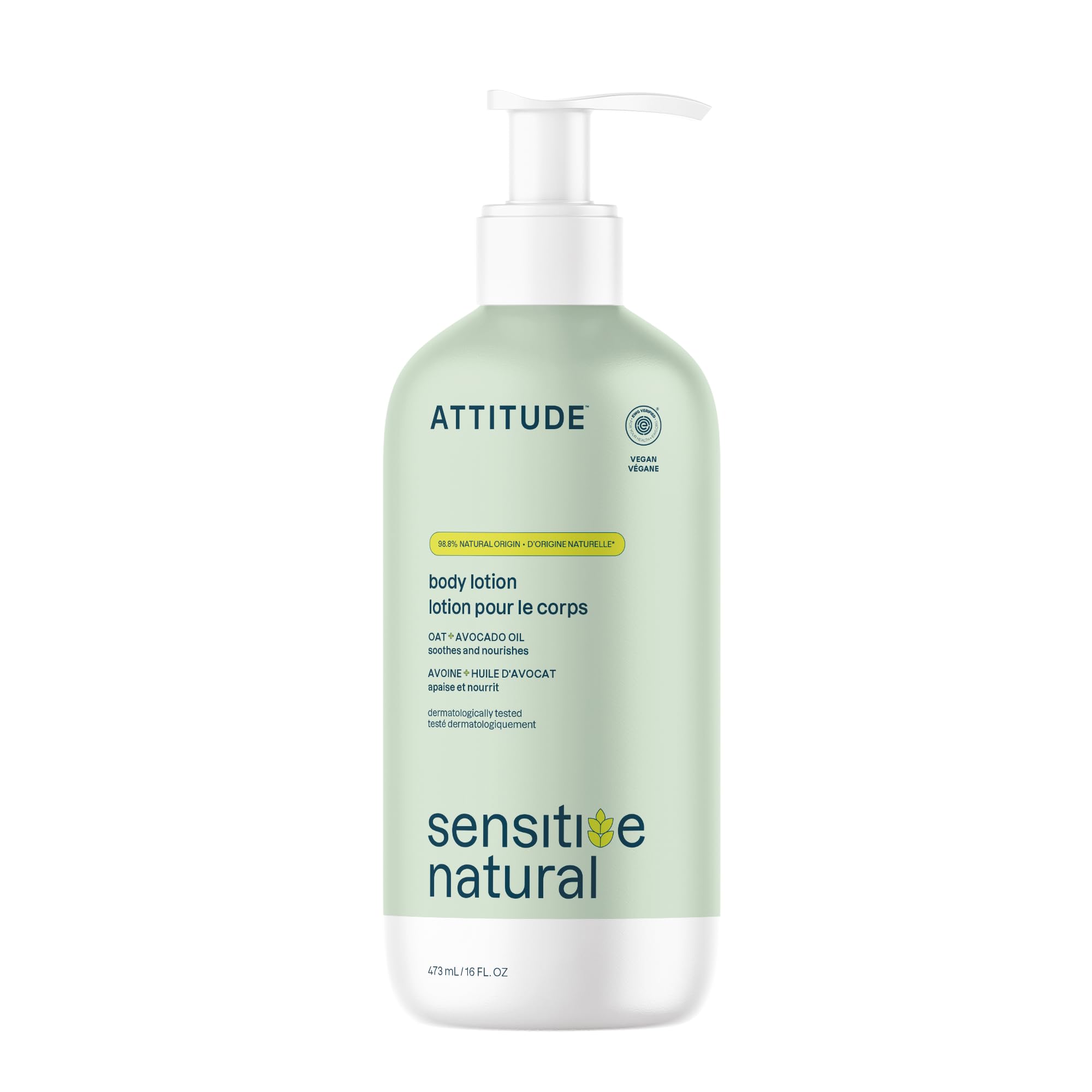 ATTITUDE Cuerpo Loción, frente de la botella: hidratación suave para piel sensible.