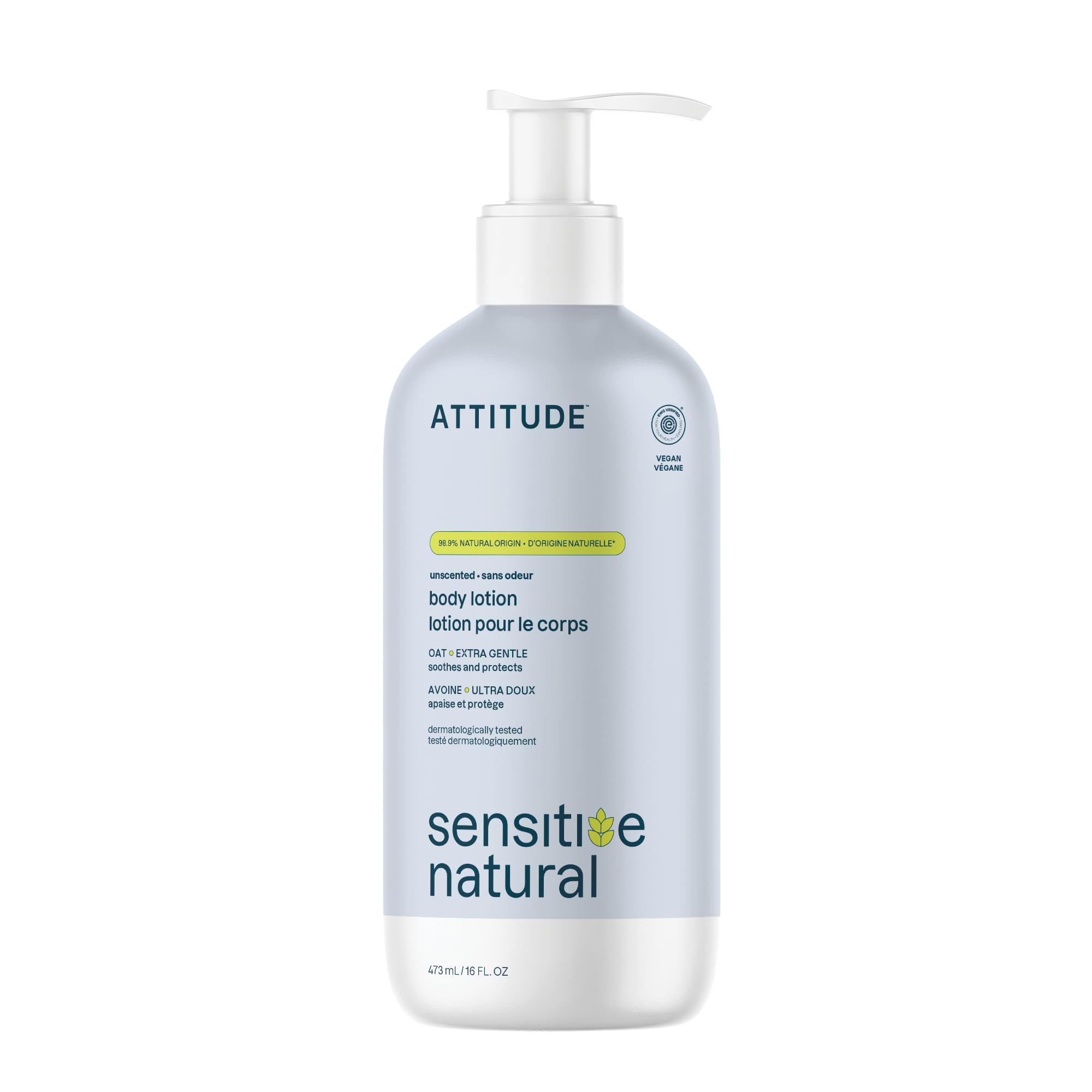 Loción corporal ATTITUDE para piel sensible con avena, suaviza y nutre.