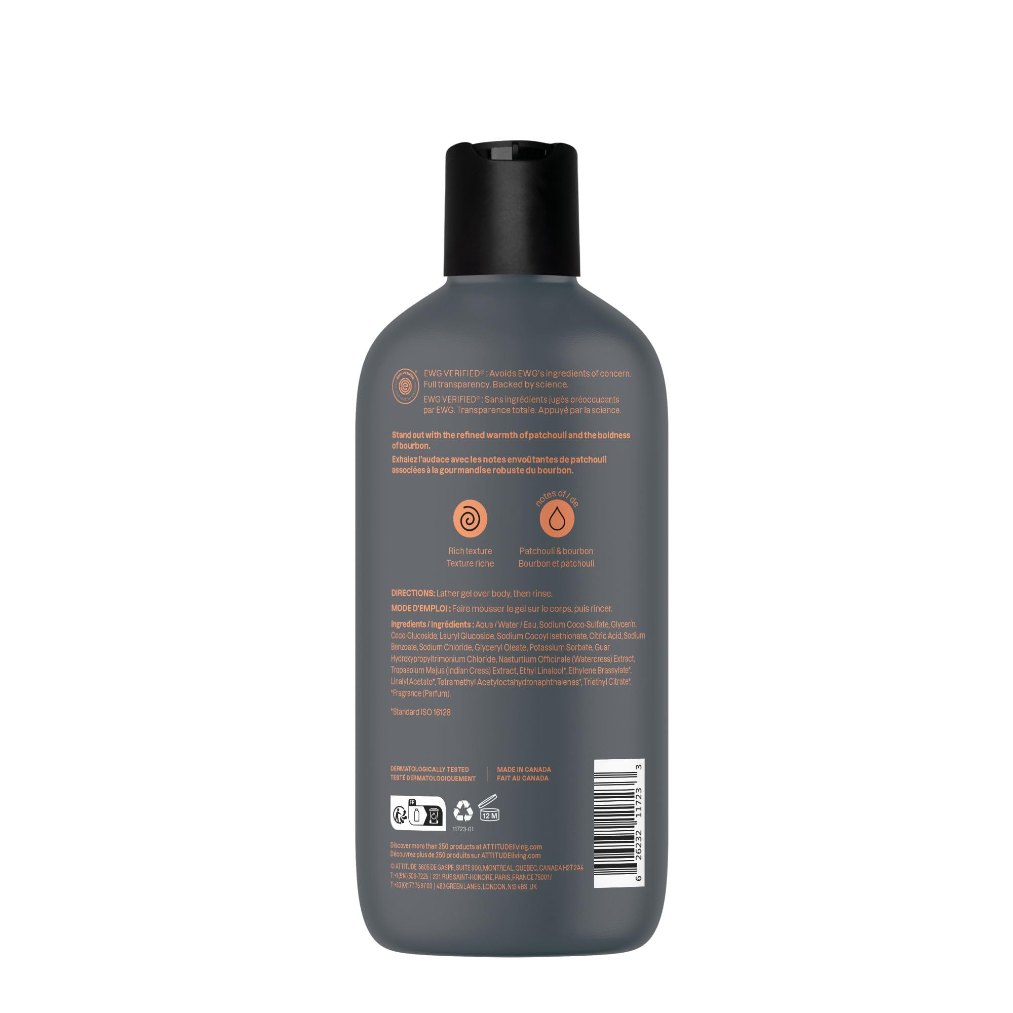 ATTITUDE gel de ducha, aplicación fácil en manos para limpieza diaria.
