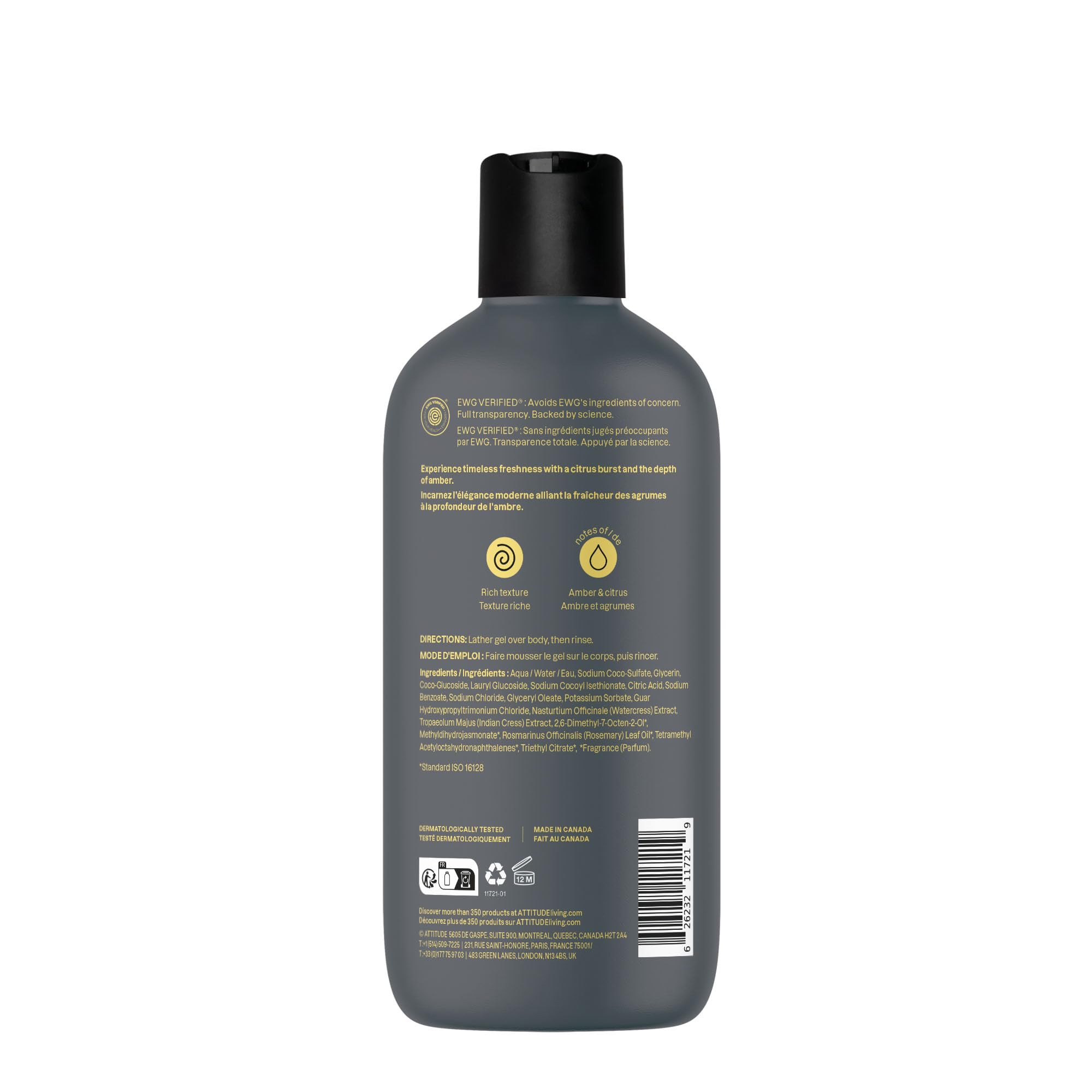 ATTITUDE gel de ducha para hombre, opción vegana para cuidado diario.