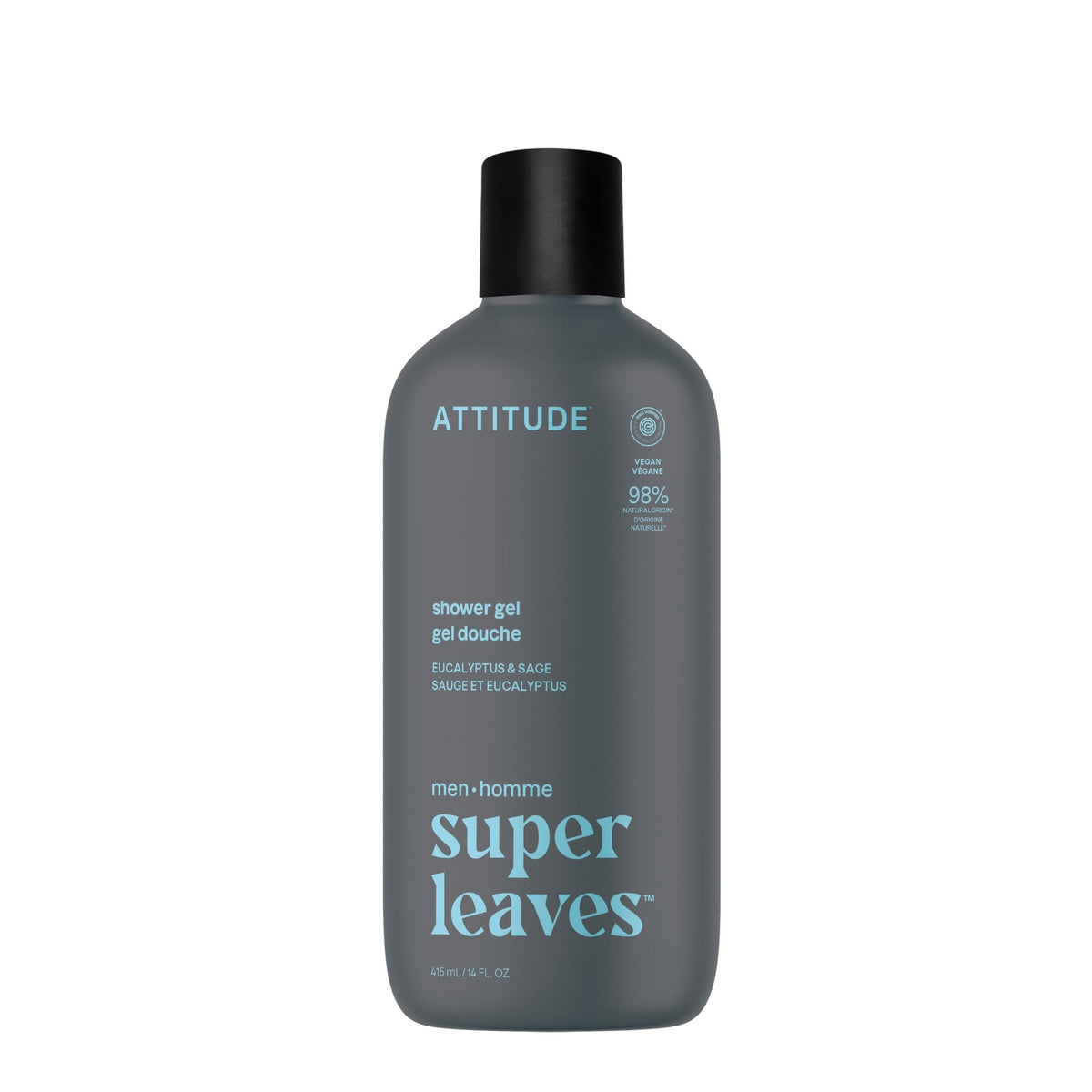 ATTITUDE gel de ducha para hombres, botella frontal, diseño práctico para uso diario y frescura.