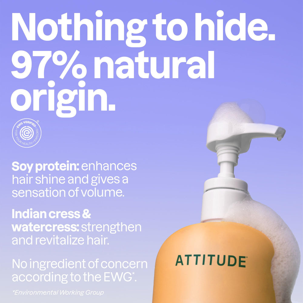ATTITUDE ingredientes de origen natural, frasco destacando pureza y calidad