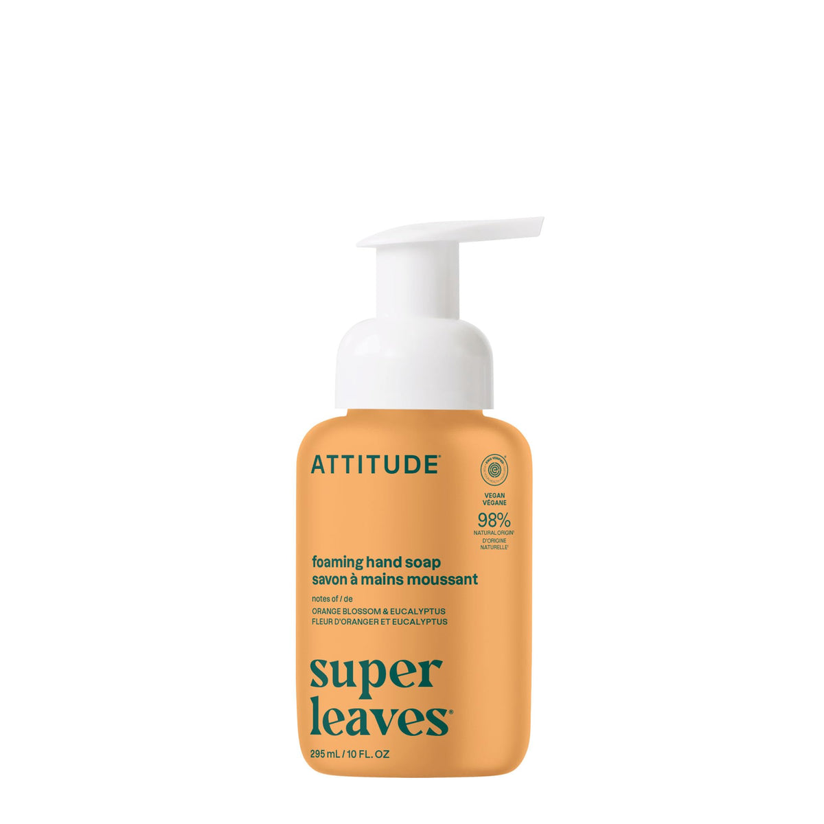 ATTITUDE Jabón Manos Espumoso: botella con fragancia naranja y eucalipto para un lavado calmante.