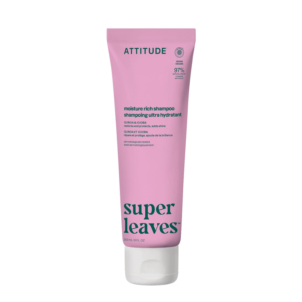 ATTITUDE Moisture Rich Shampoo bottle shows gentle cleansing and hydration.
