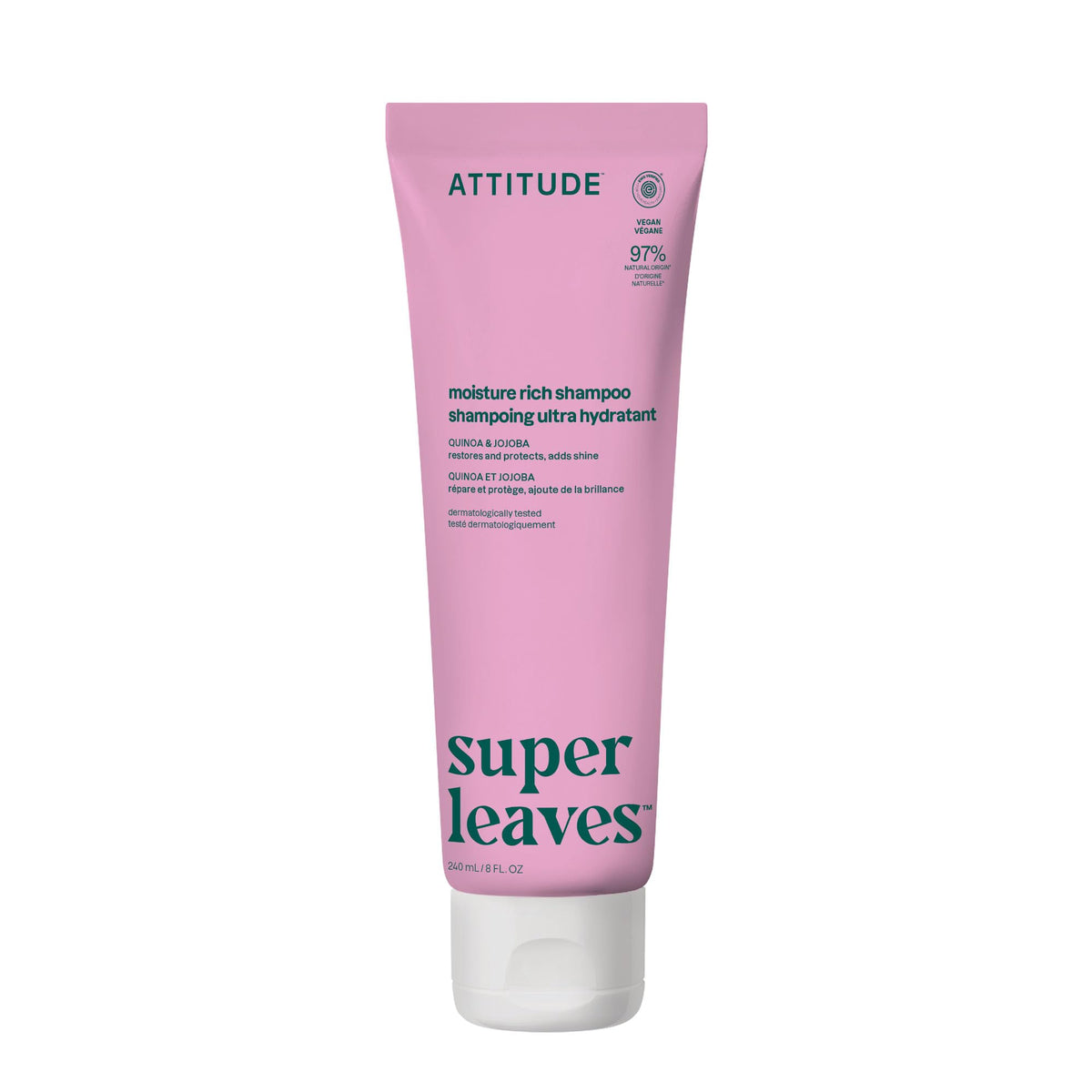 ATTITUDE Moisture Rich Shampoo bottle shows gentle cleansing and hydration.