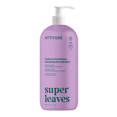 ATTITUDE Moisture Rich Hair Shampoo bottle highlights hydrating formula for dry hair.
