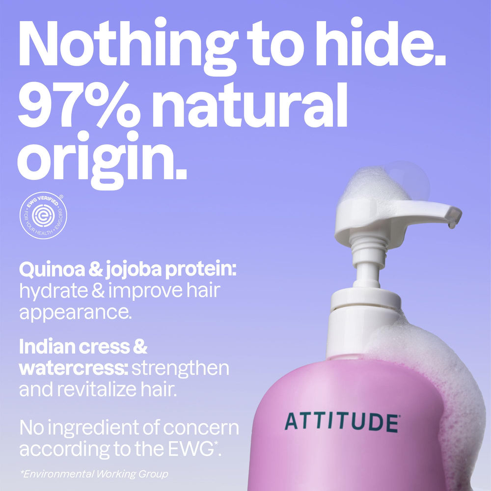 ATTITUDE Moisture Rich Hair Shampoo bottle shows creamy lather for smoother hair.