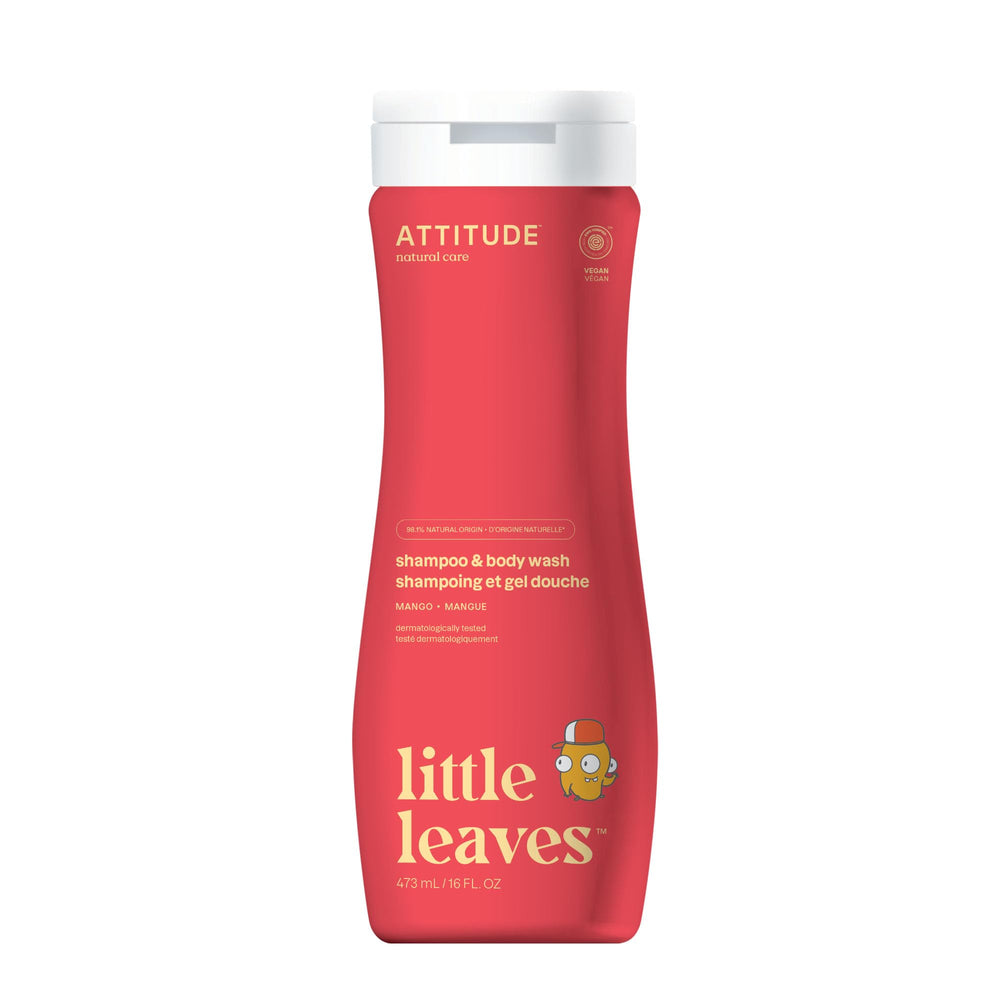 ATTITUDE para niños champú mango en botella, aroma suave para uso diario.