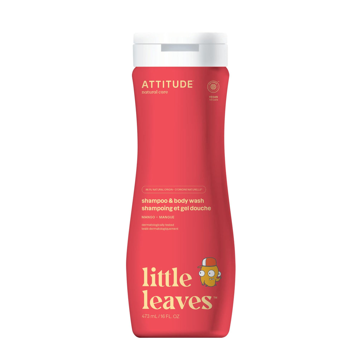 ATTITUDE para niños champú mango en botella, aroma suave para uso diario.