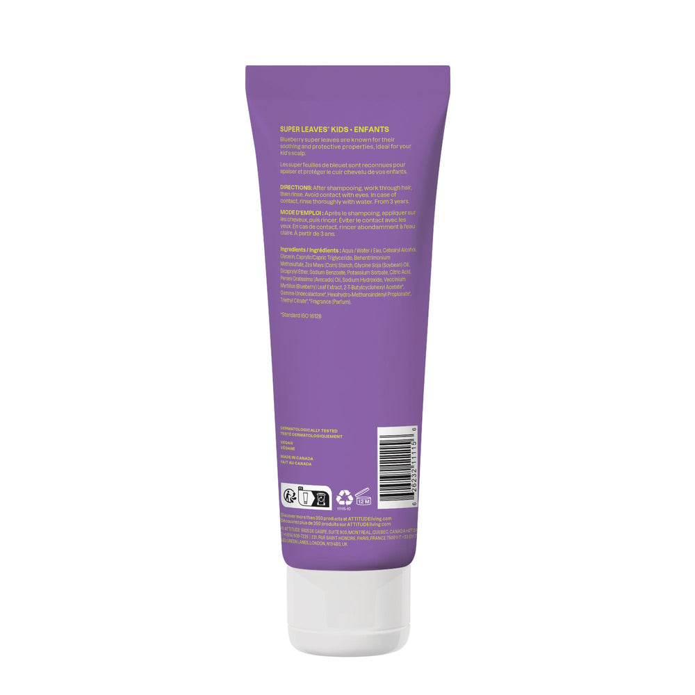 Acondicionador ATTITUDE para niños, desenredado suave y cabello sedoso tras la aplicación.