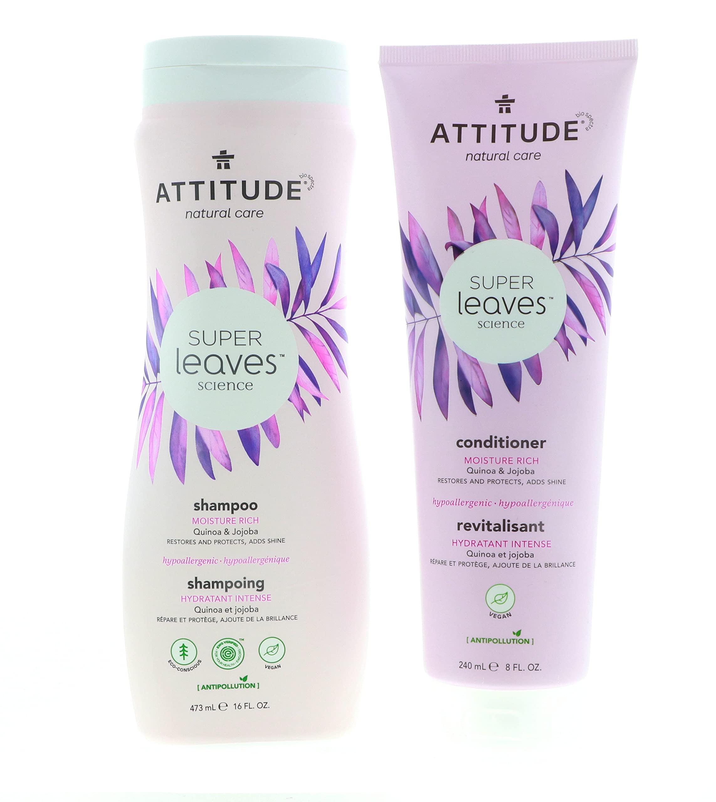 ATTITUDE Super Leaves Shampoo bottle pour for lasting moisture and antioxidant protection.