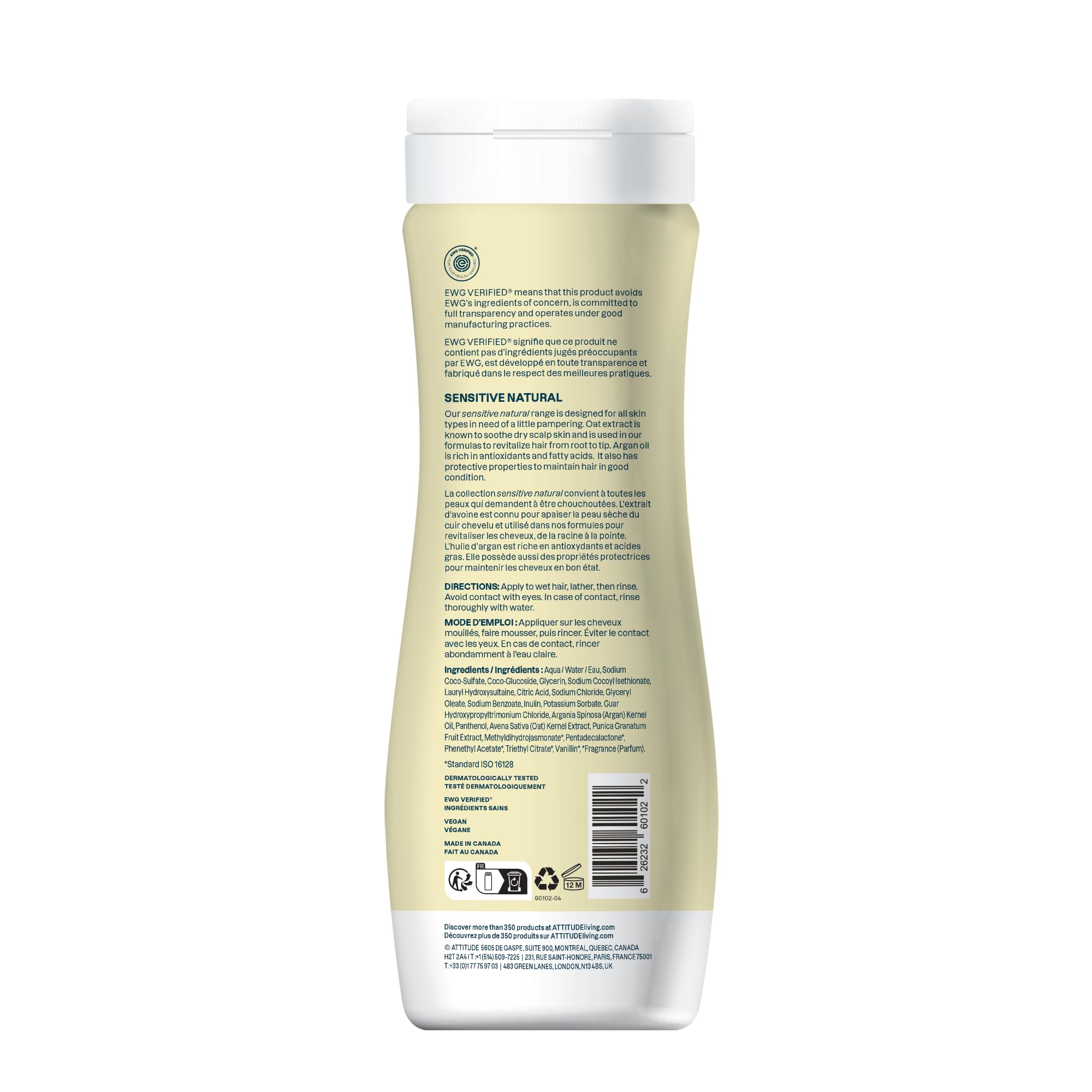 Uso diario para cabello sensible, limpieza delicada y color duradero ATTITUDE