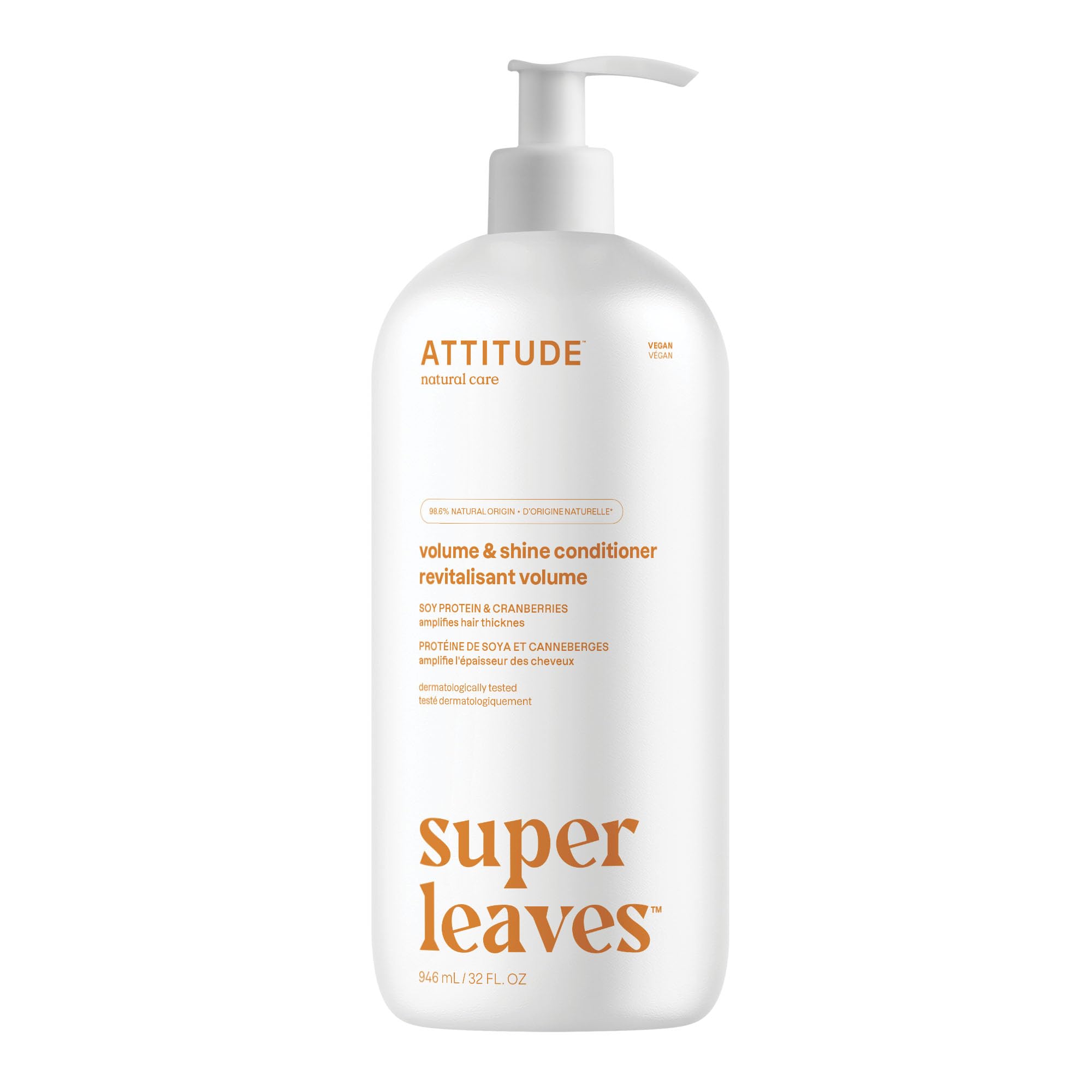 ATTITUDE Volume y Brillo acondicionador, botella visible, aporta cuerpo ligero al cabello fino.