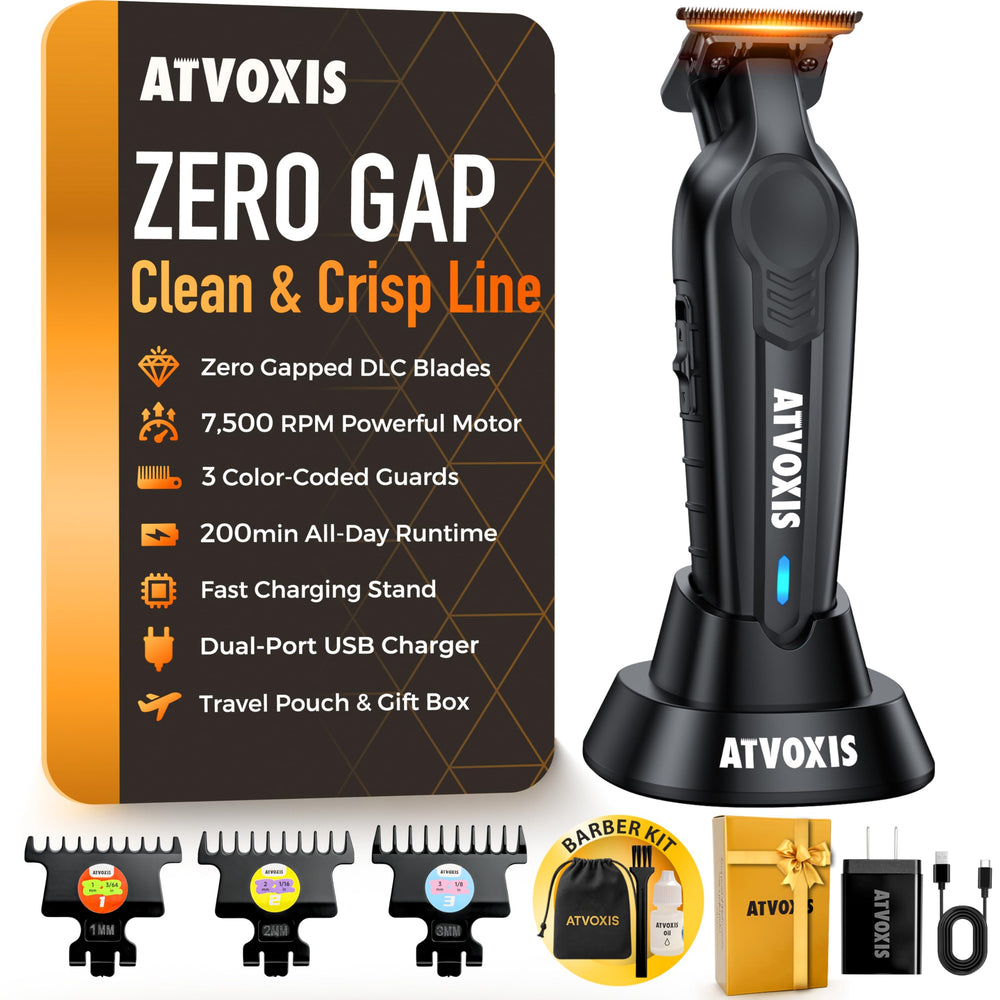 ATVOXIS hair trimmer with DLC blade close-up for precise edging.