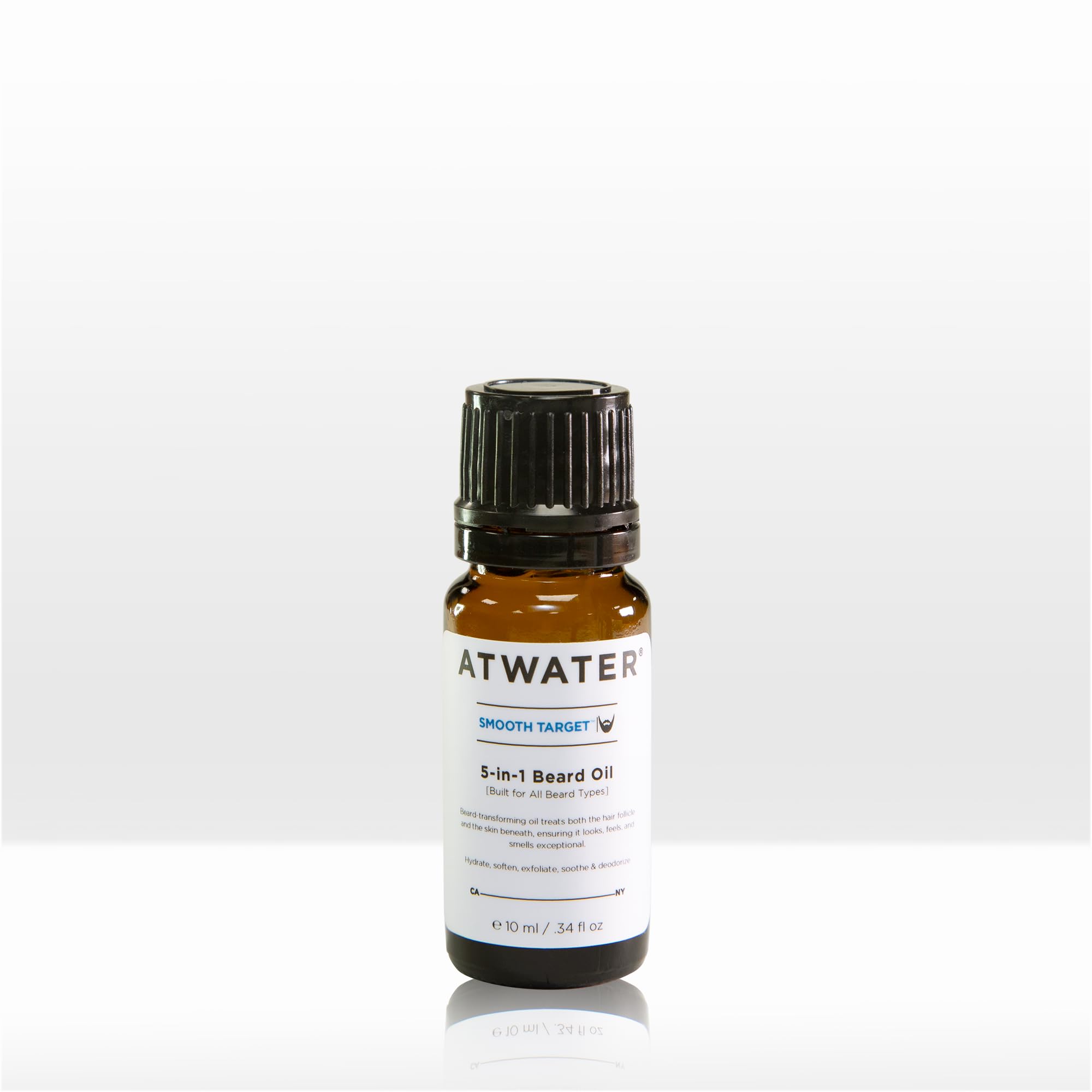 ATWATER Smooth Target 5-in-1 beard oil bottle for fast-absorbing hydration.