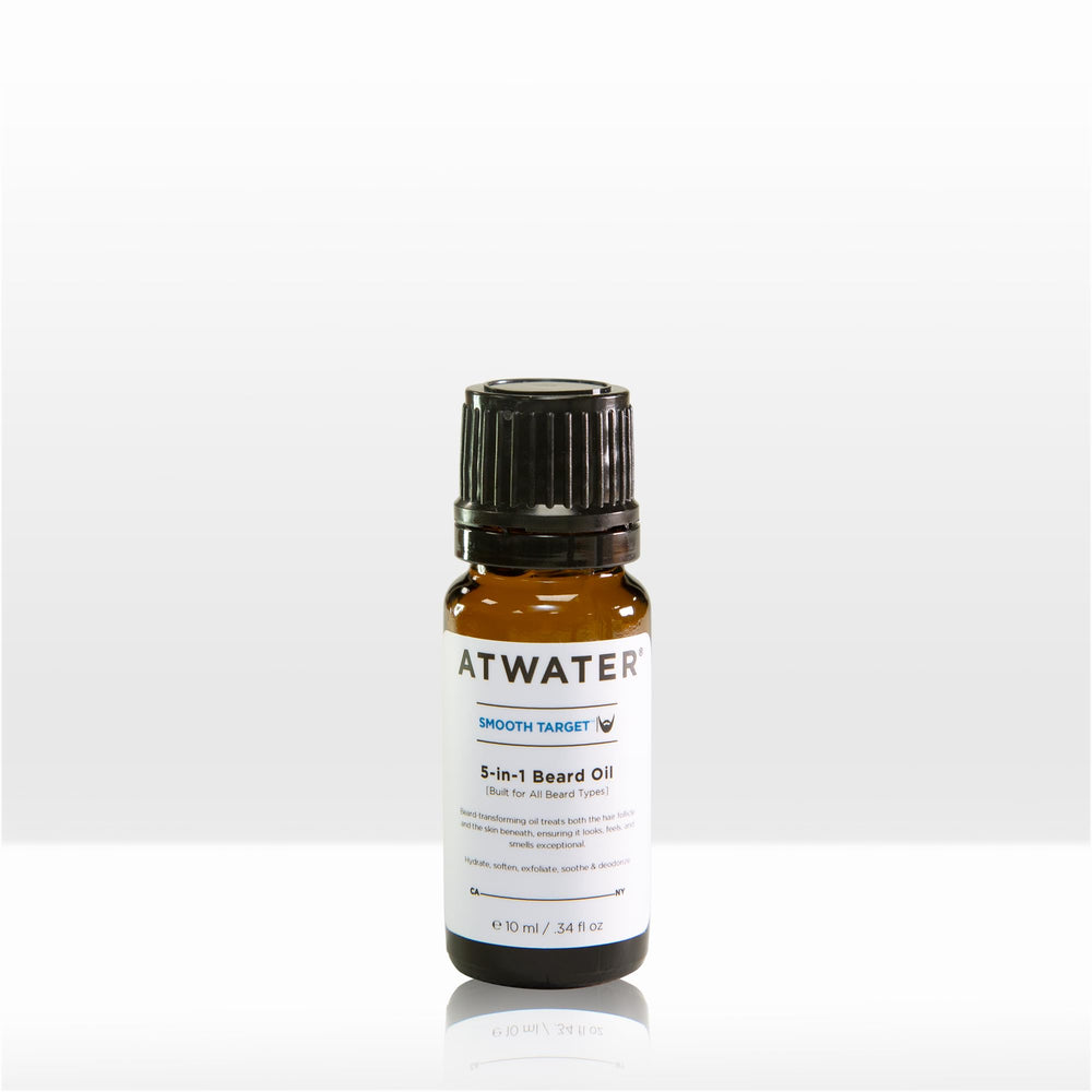 ATWATER Smooth Target 5-in-1 beard oil bottle for fast-absorbing hydration.