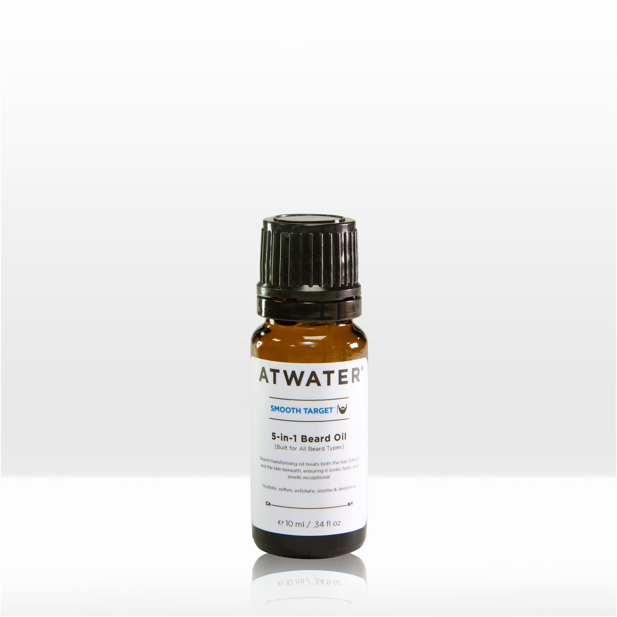 ATWATER Smooth Target 5-in-1 beard oil bottle for fast-absorbing hydration.