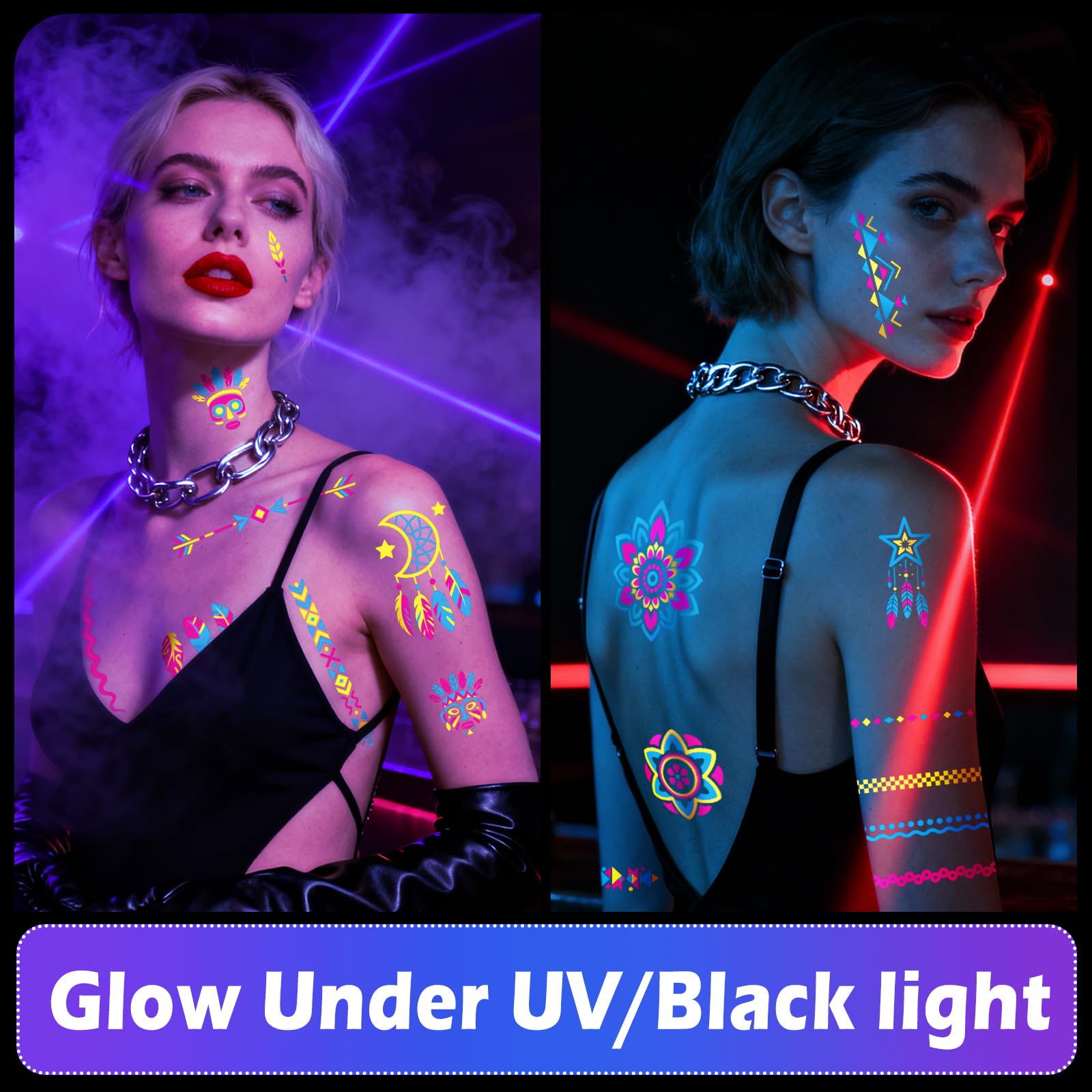 Tatuaje luminoso atydkug mariposas; crea looks fluidos bajo luz negra