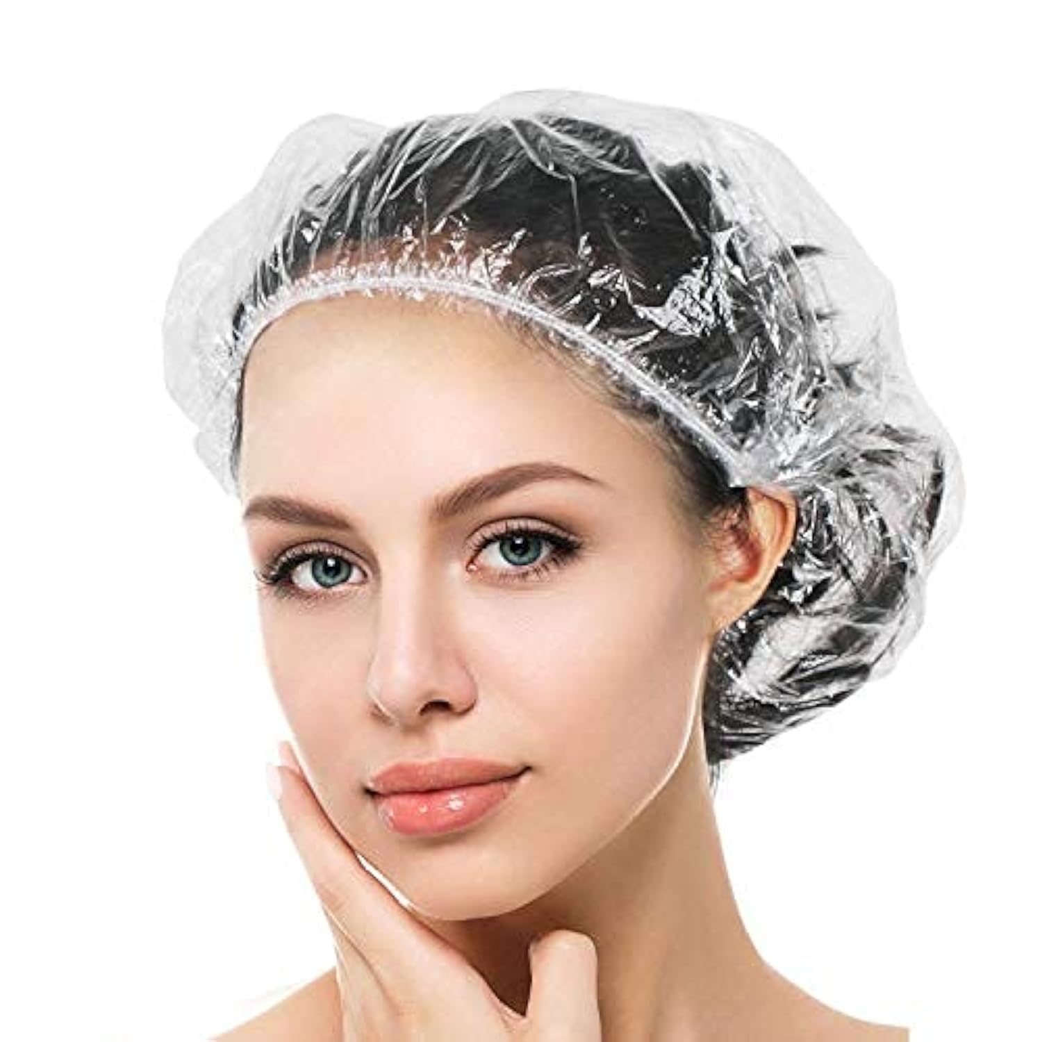 Auban capas-ducha-desechables-100pc para protección rápida del cabello durante la ducha.