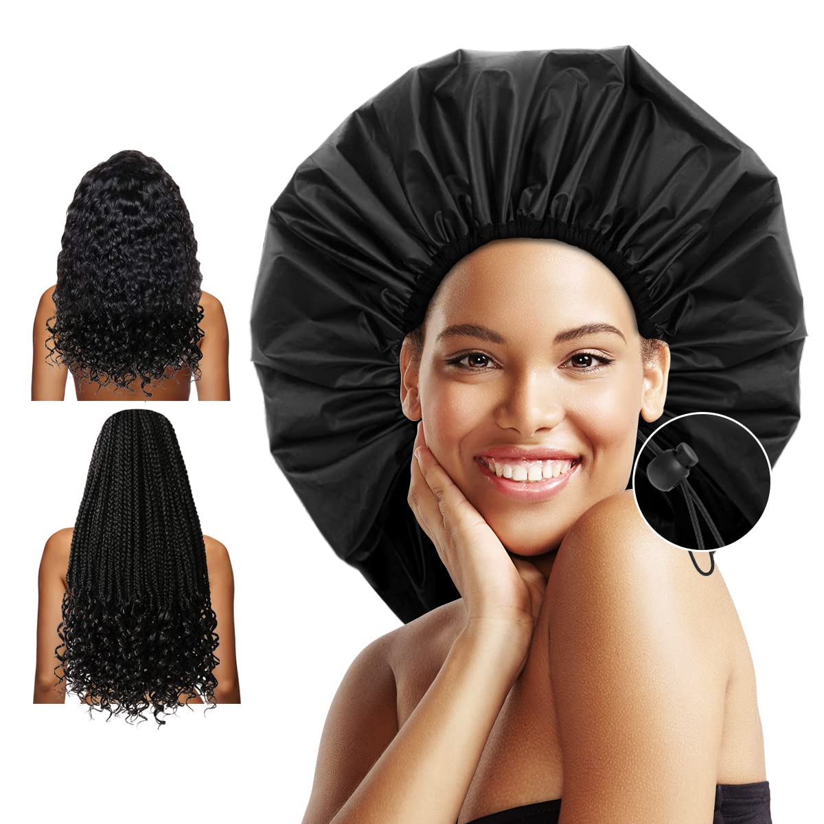 Gorro de ducha Auban extragrande con exterior impermeable para cabello grueso.
