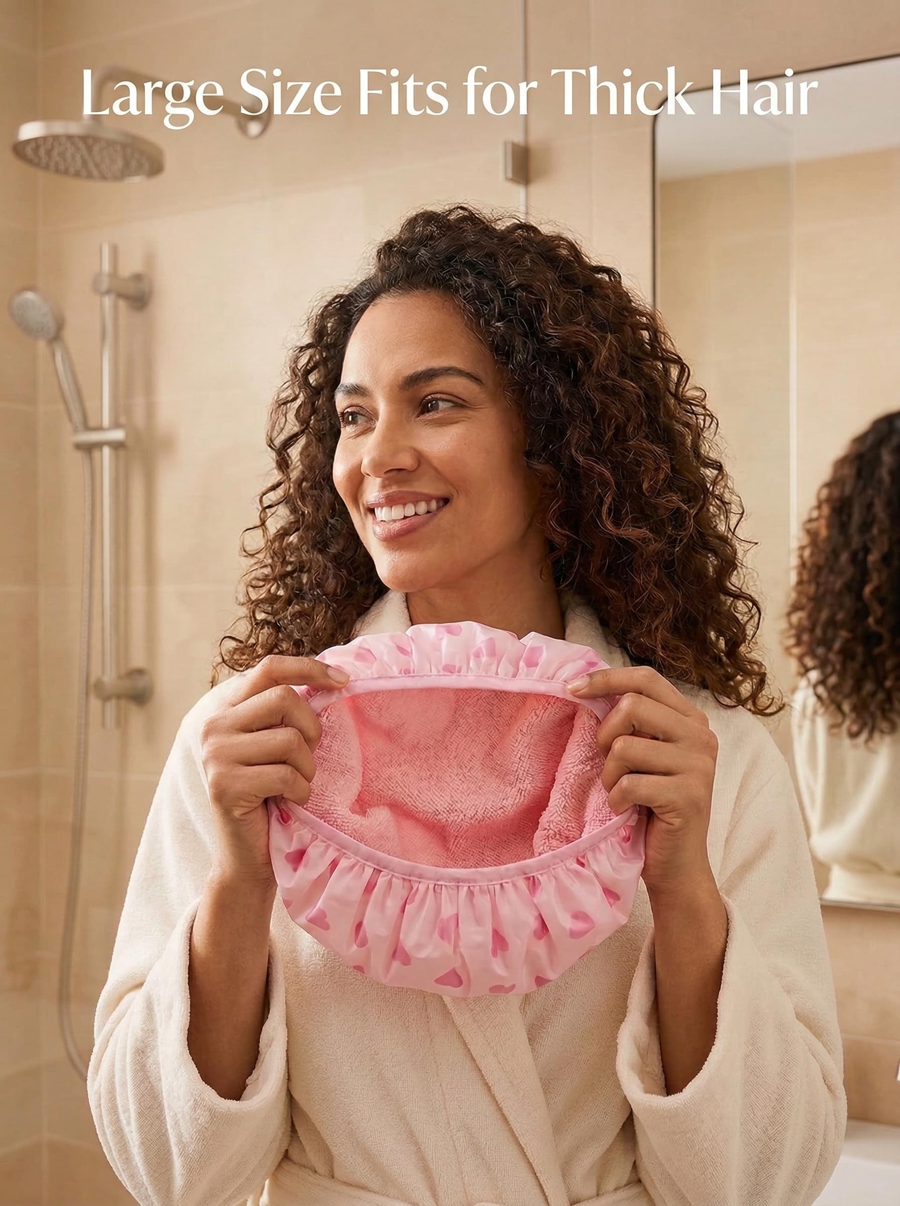 Auban pink shower cap protects hair during wearing and cleaning.