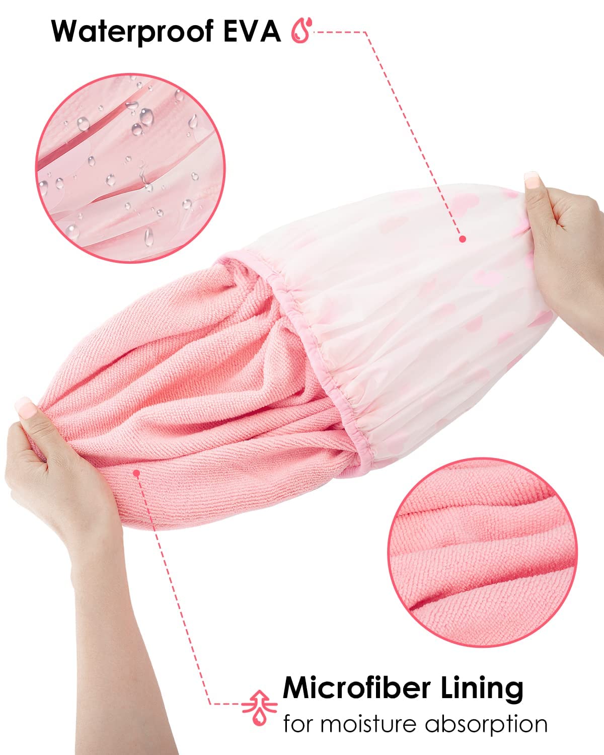 Auban stylish patterns keep you chic while protecting hair during showers.