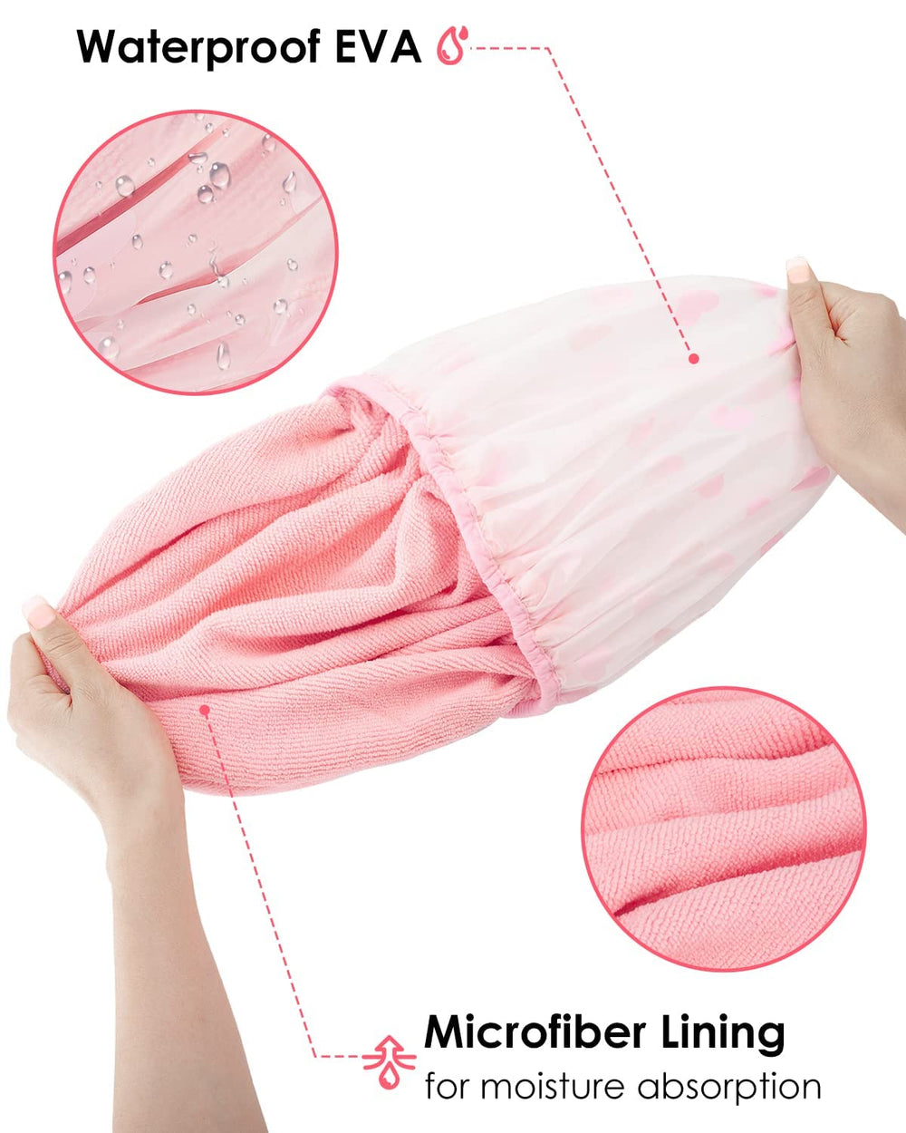 Auban stylish patterns keep you chic while protecting hair during showers.