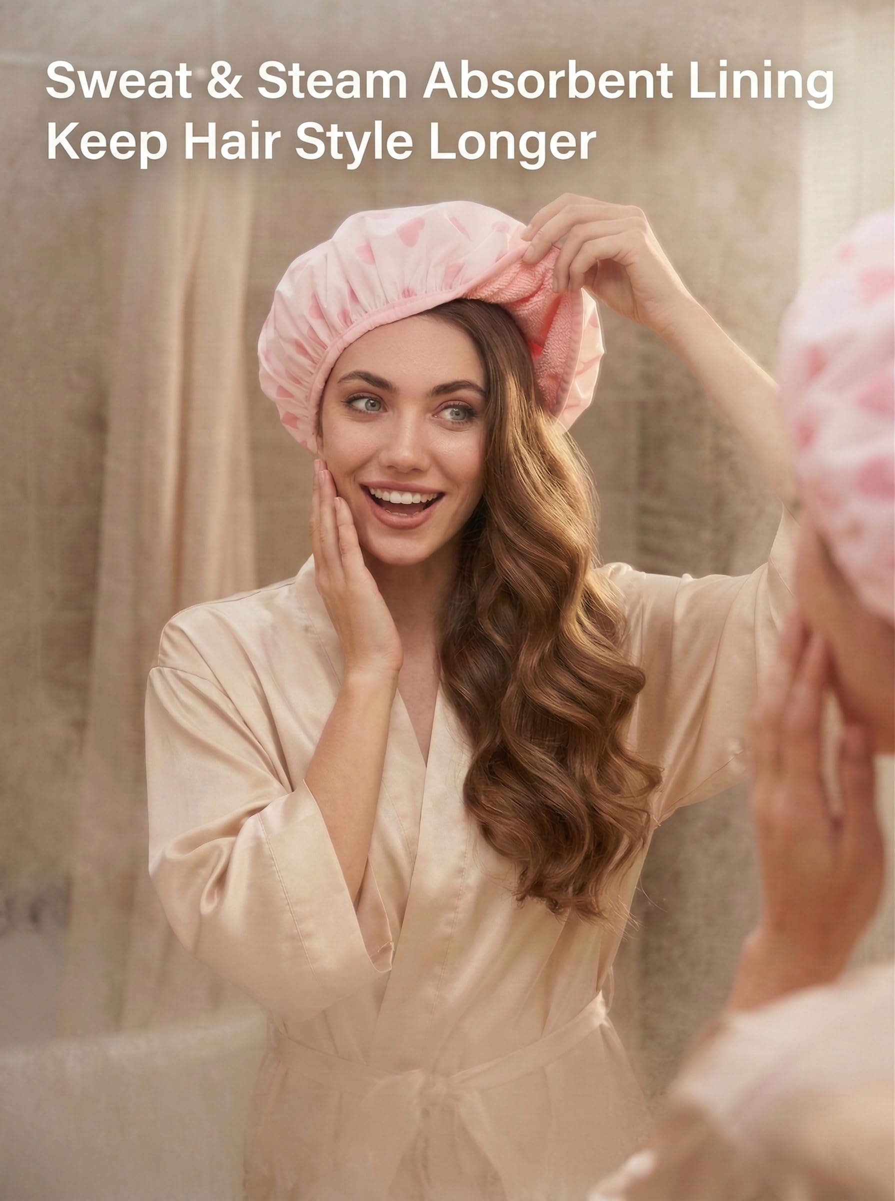 Auban terry cloth lining absorbs sweat and steam to prevent dampness.