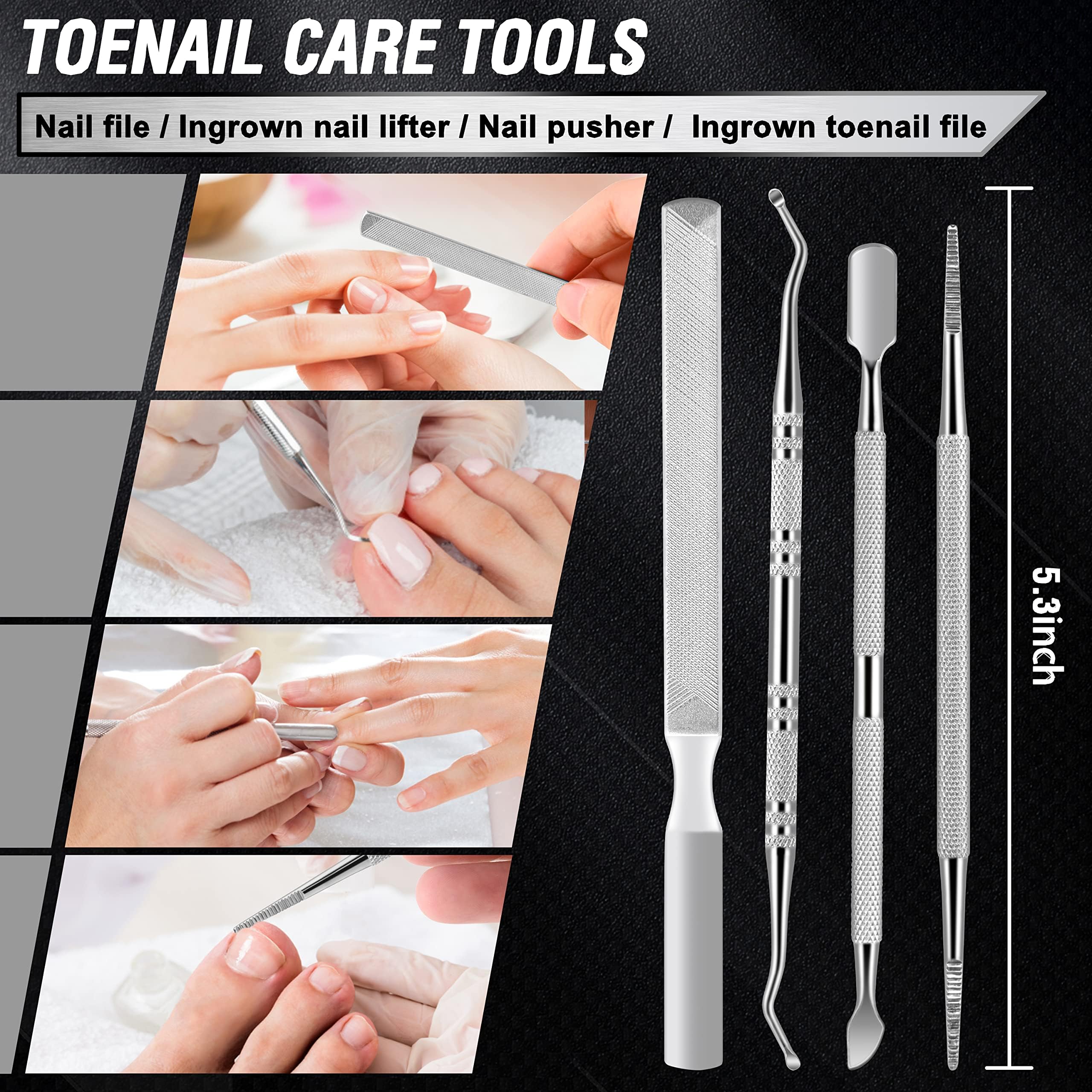 Aucurwen nail pusher and file set for smooth pedicures.