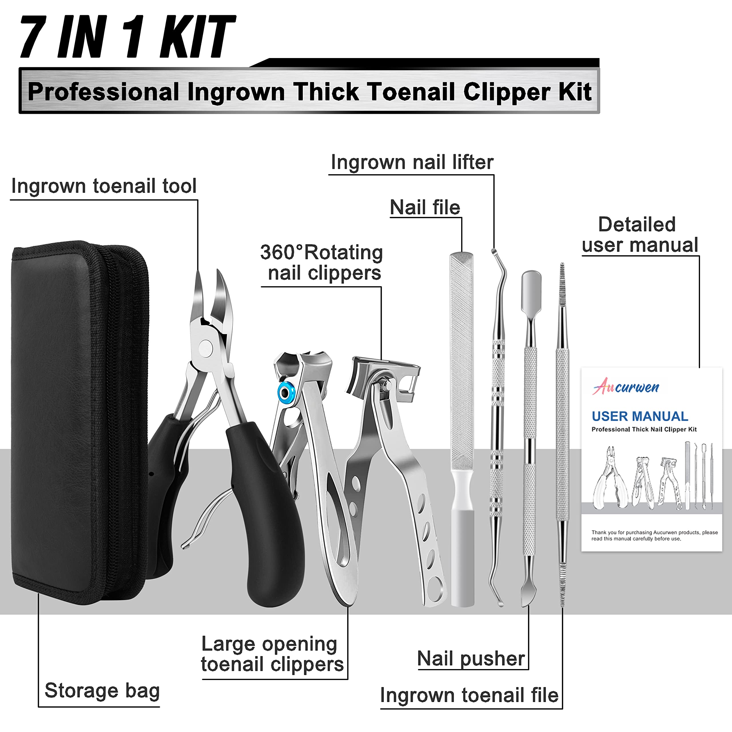Aucurwen large-opening toenail clippers enabling thick-nail trimming with ease.