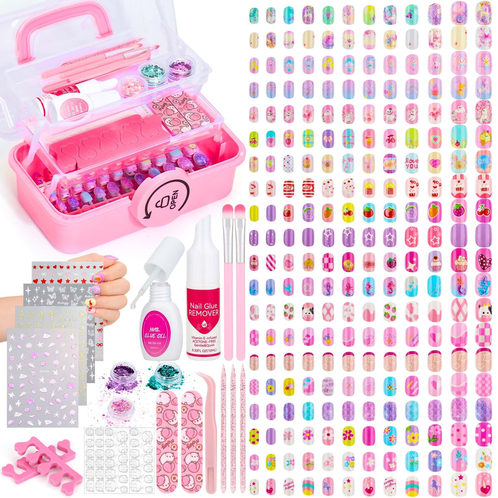 Audab uñas postizas para niñas, conjunto de 480 piezas para manualidades divertidas.