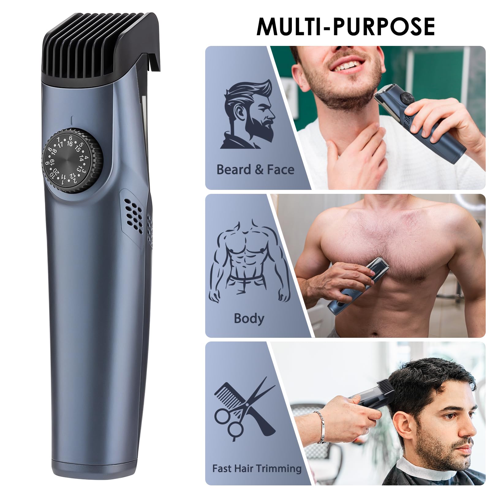 Audoc trimmer with adjustable combs for versatile beard styling.