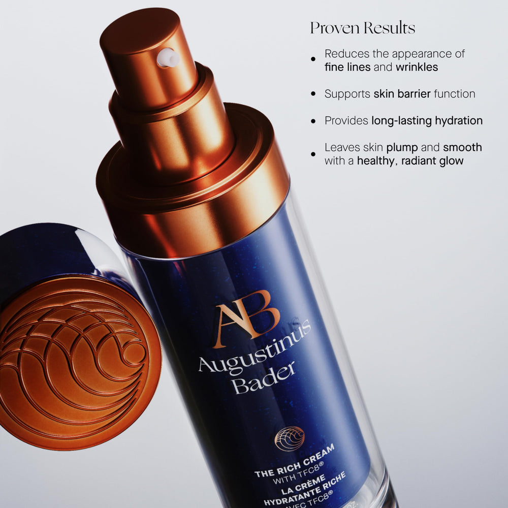 Applying Augustinus Bader Rich Cream on the face in the morning routine