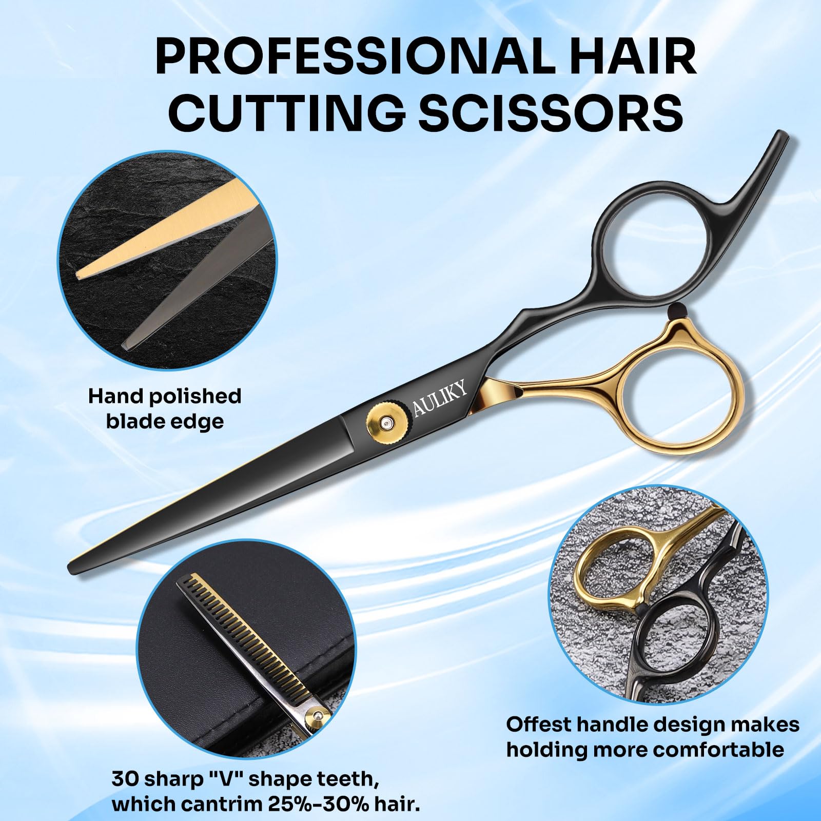 AULikY professional hair shears with stainless steel blades for long-lasting sharpness