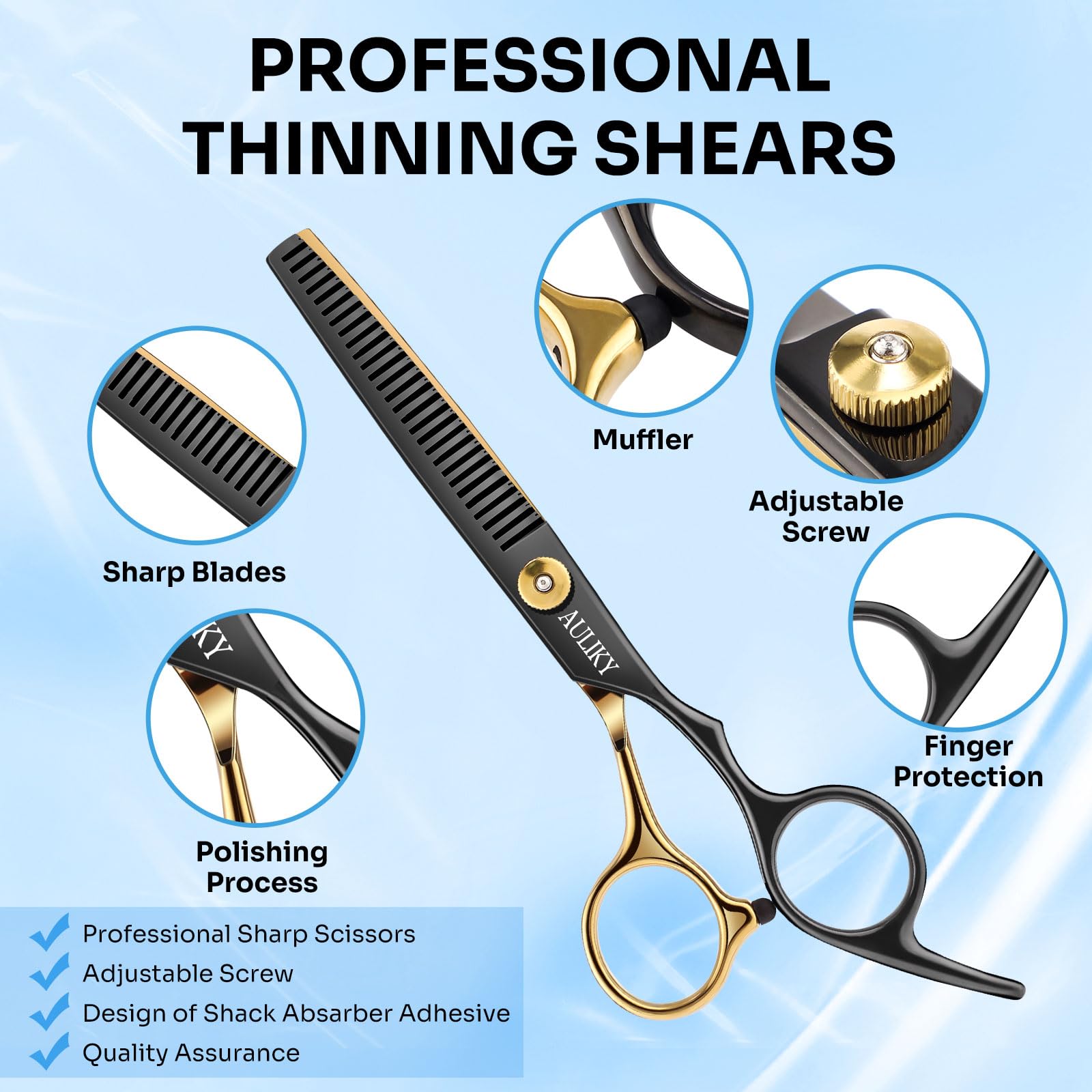 AULikY thinning scissors designed to blend layers without creating split ends