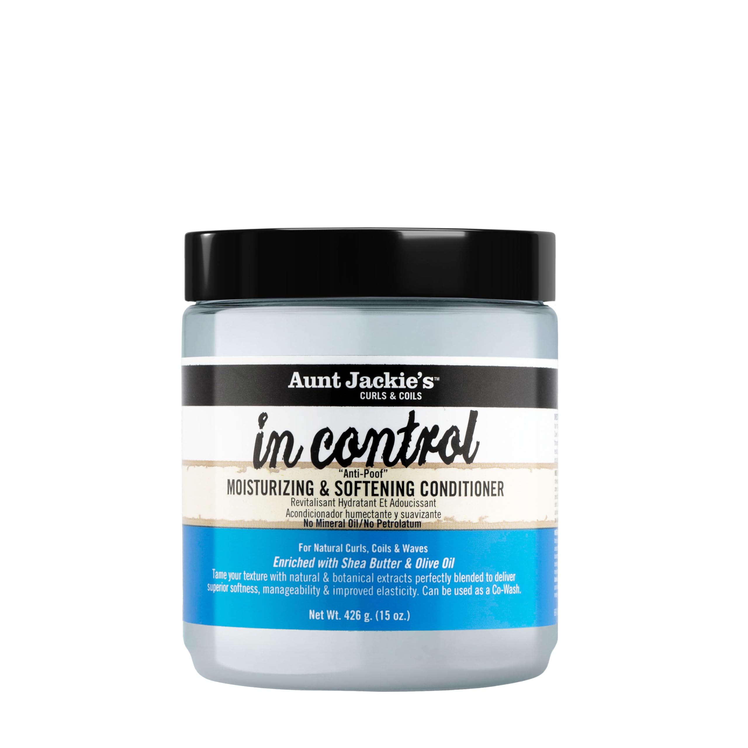Aunt Jackie's In Control, botella antifrizz, para cabello más suave y manejable.