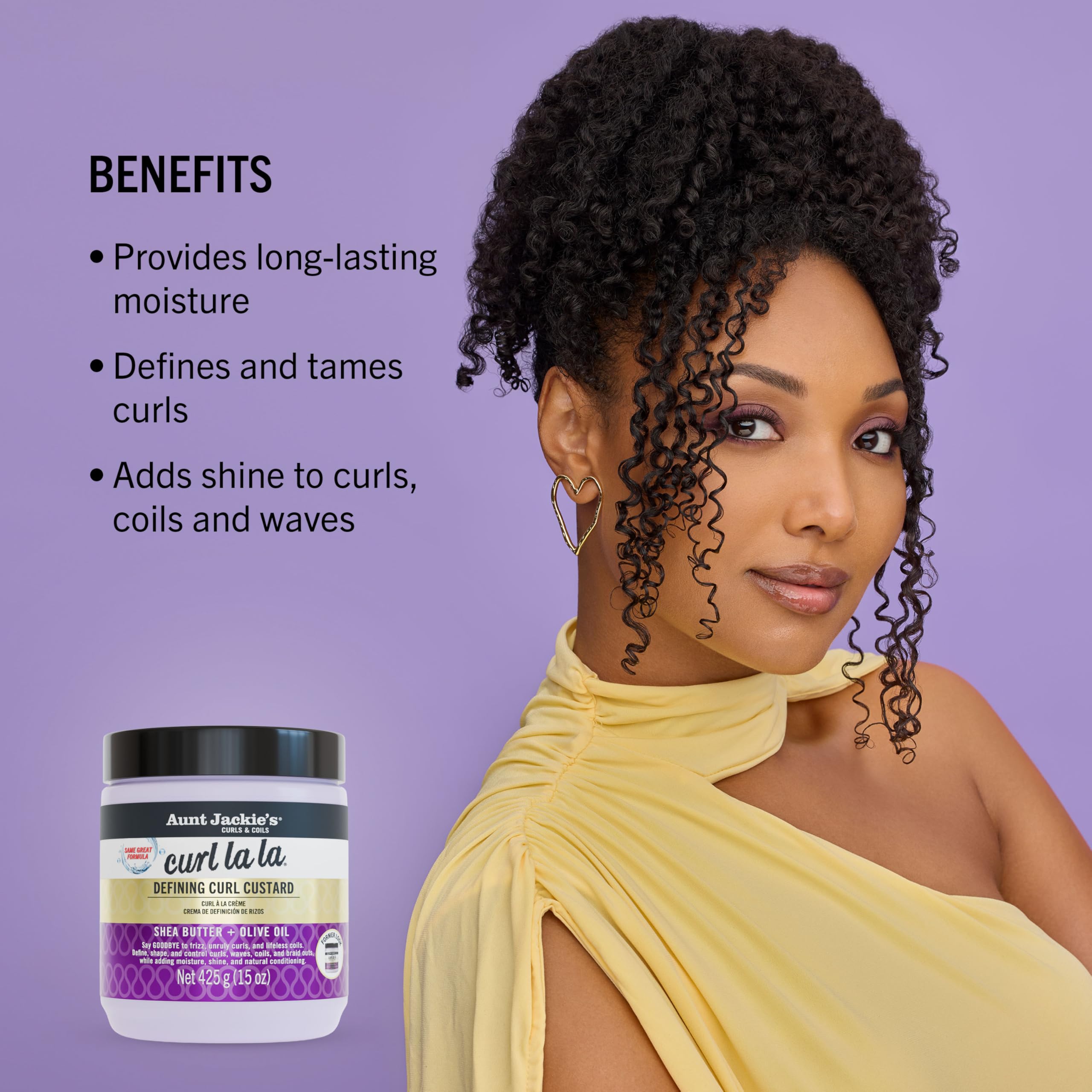 Aunt Jackie's Curl La La defines curls and adds shine to hair.