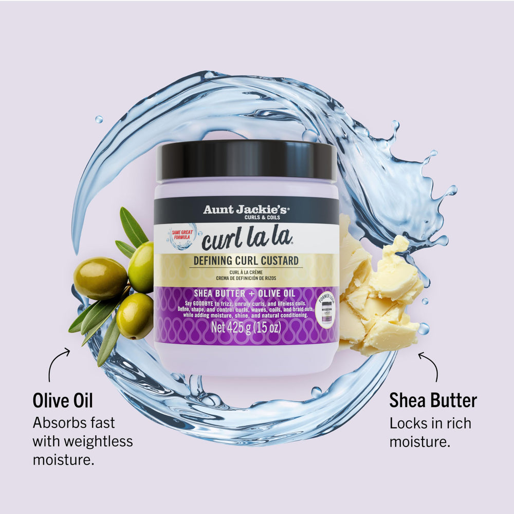 Aunt Jackie's Curl La La applied on dry hair for moisture and shine.