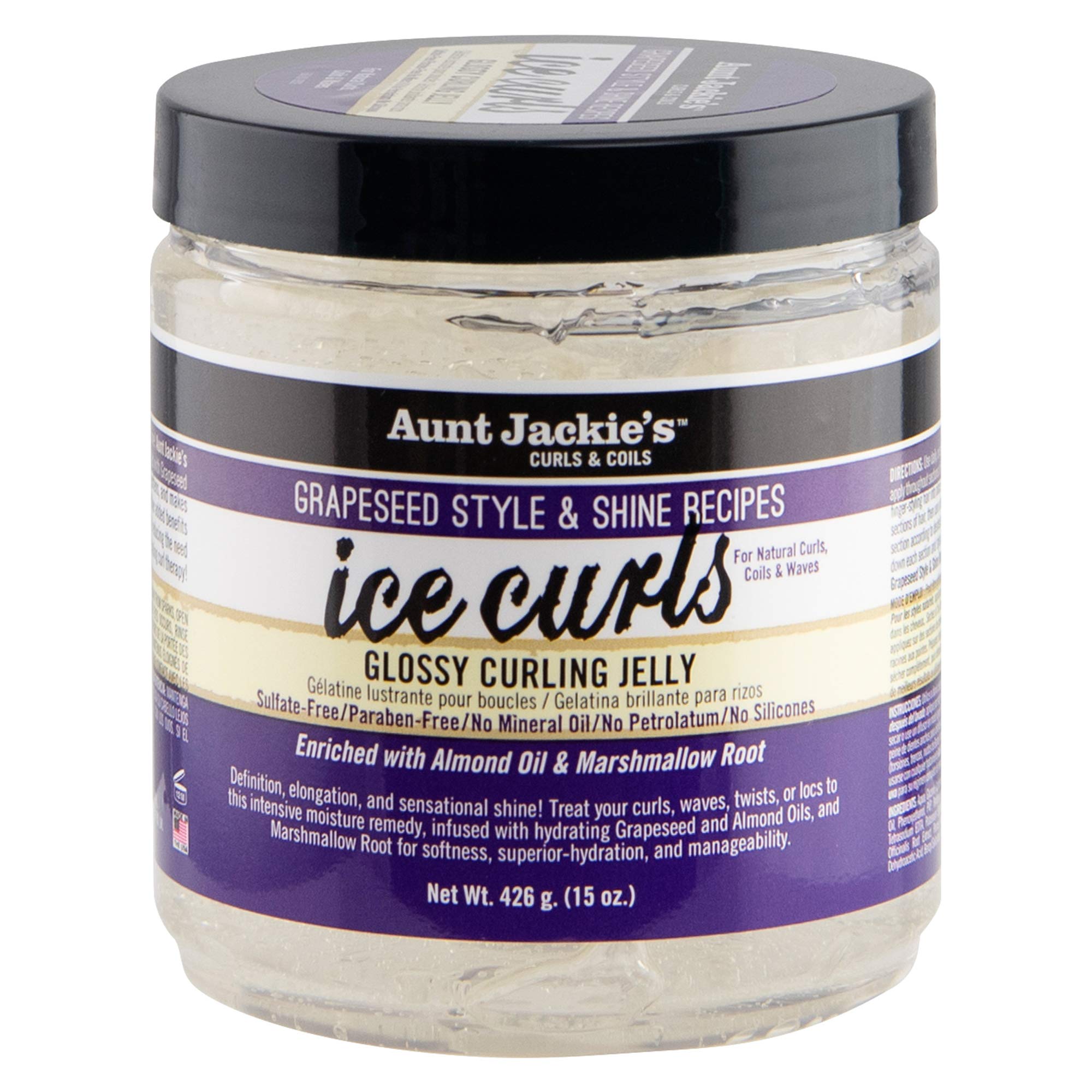 Aunt Jackie's Ice Curls glossy jelly bottle front showing hydration for waves and defined curls