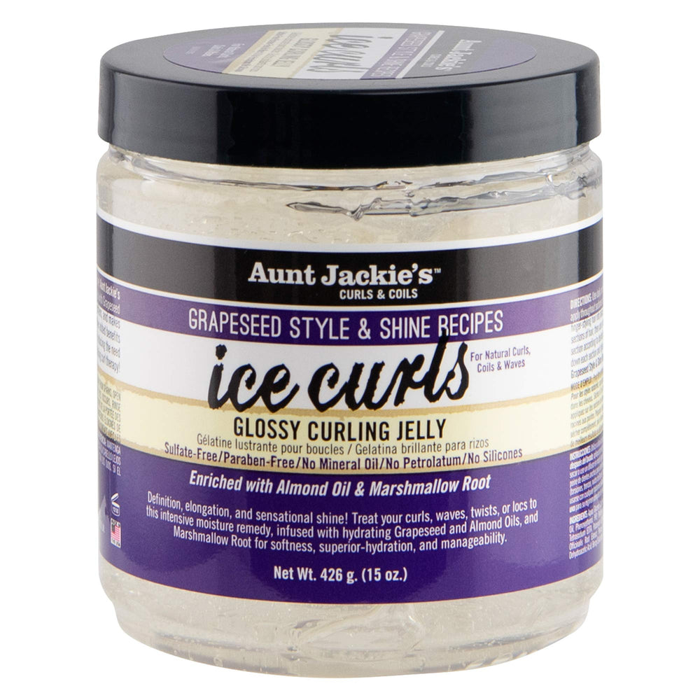 Aunt Jackie's Ice Curls glossy jelly bottle front showing hydration for waves and defined curls