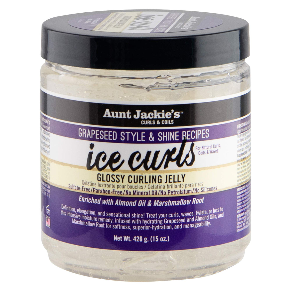 Aunt Jackie's Ice Curls glossy jelly bottle front showing hydration for waves and defined curls